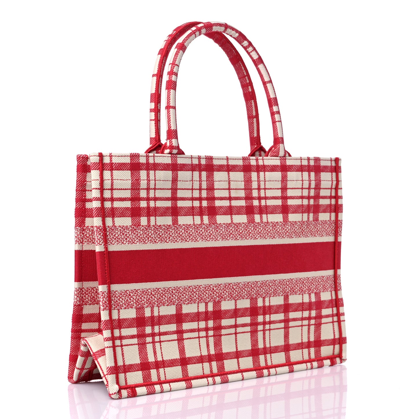 Canvas Embroidered Medium Check'n'Dior Book Tote Red Multicolor