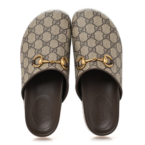 GG Supreme Monogram Miro Soft Calfskin Womens Horsebit Slippers 37.5 Beige Ebony New Acero