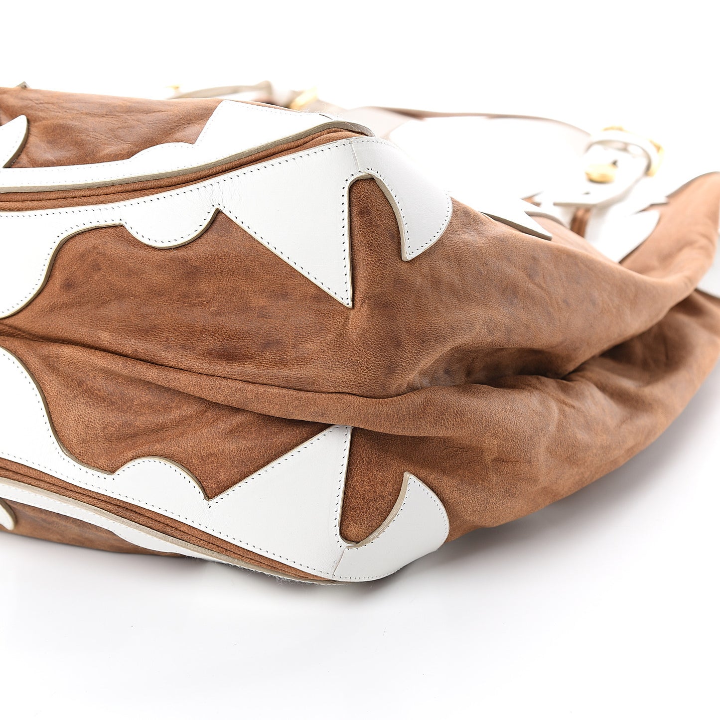 Suede Calfskin Hobo Brown White