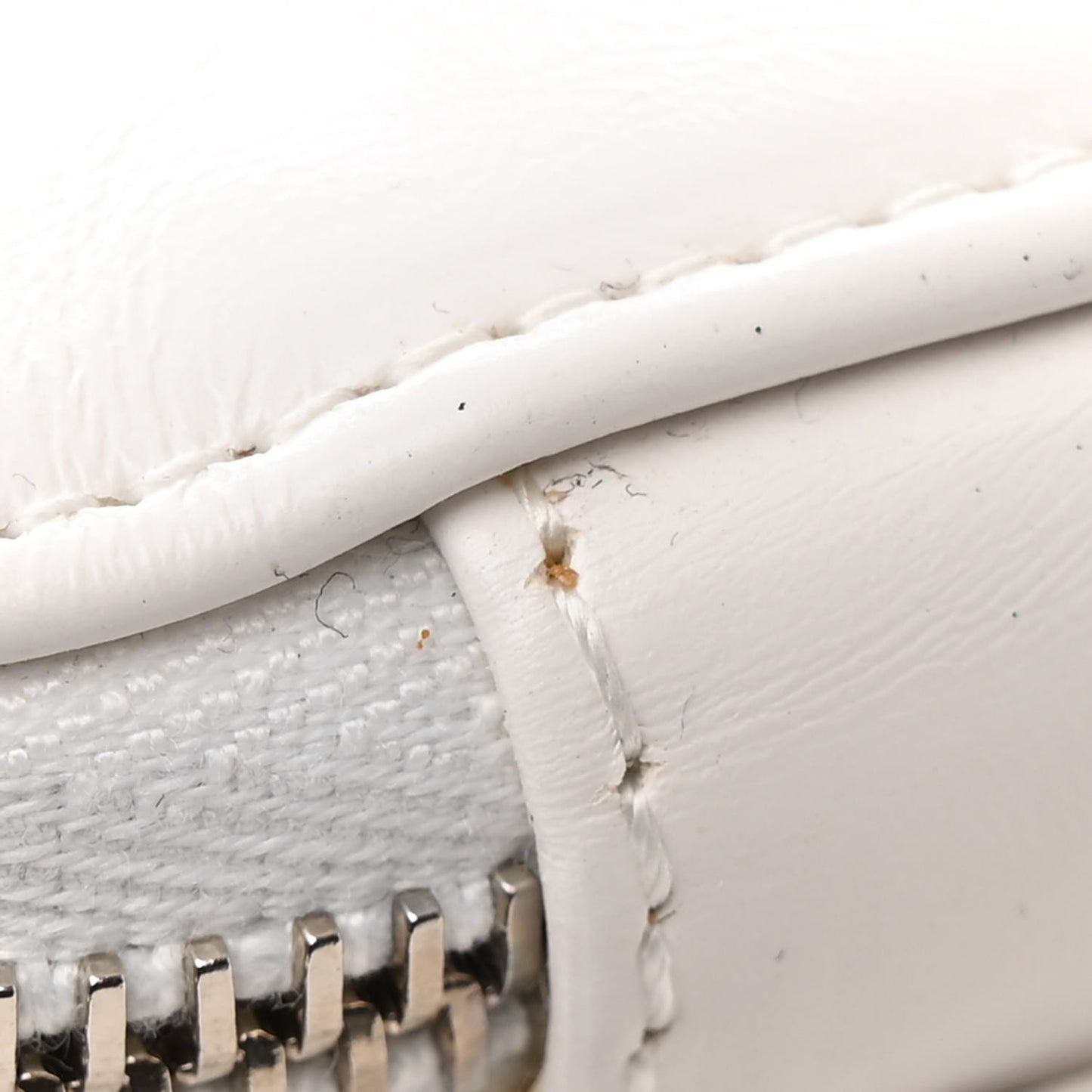Glazed Calfskin Raffia Vanity Case Bag White Beige