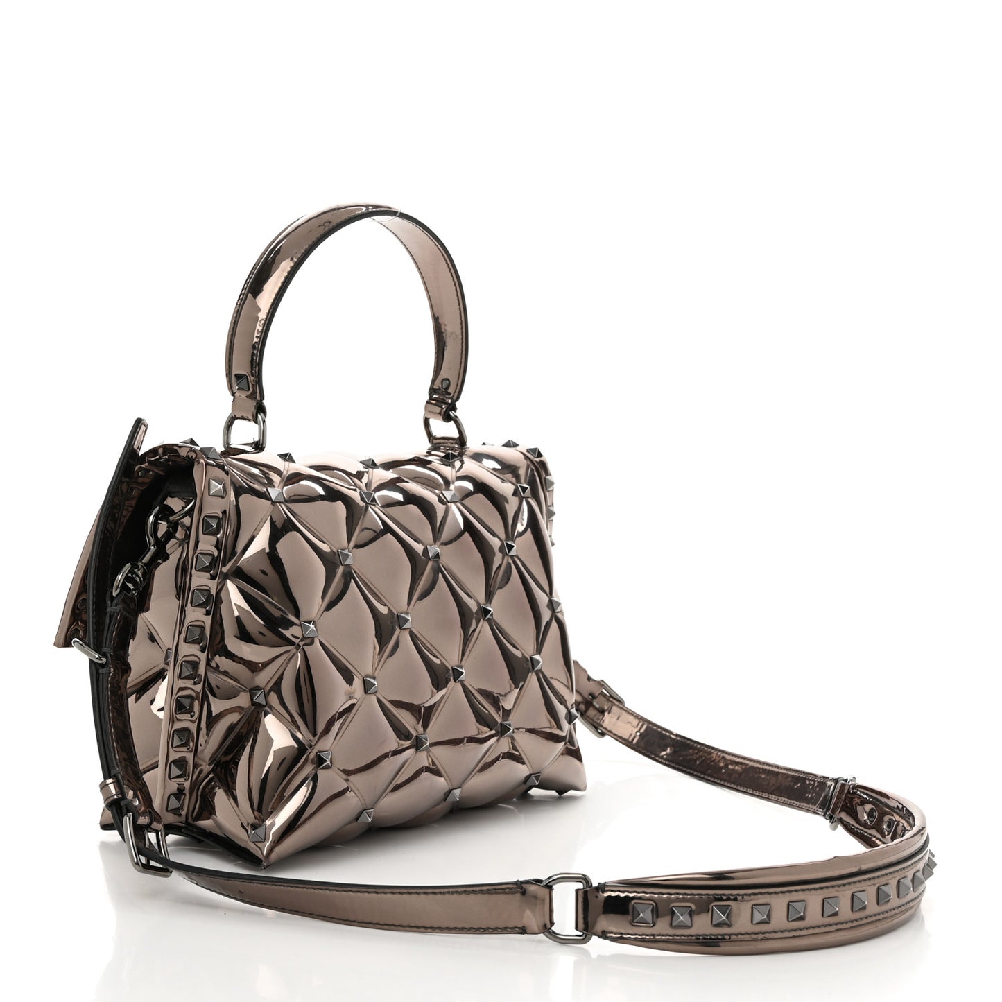 Metallic PVC Candystud Top Handle Bag Rutenio