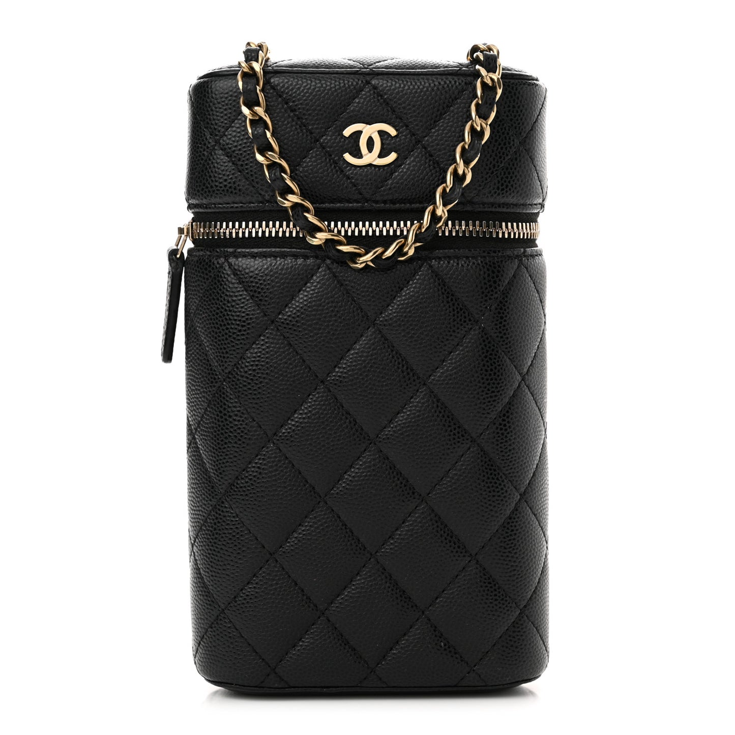 Caviar Quilted Phone Holder With Chain Black