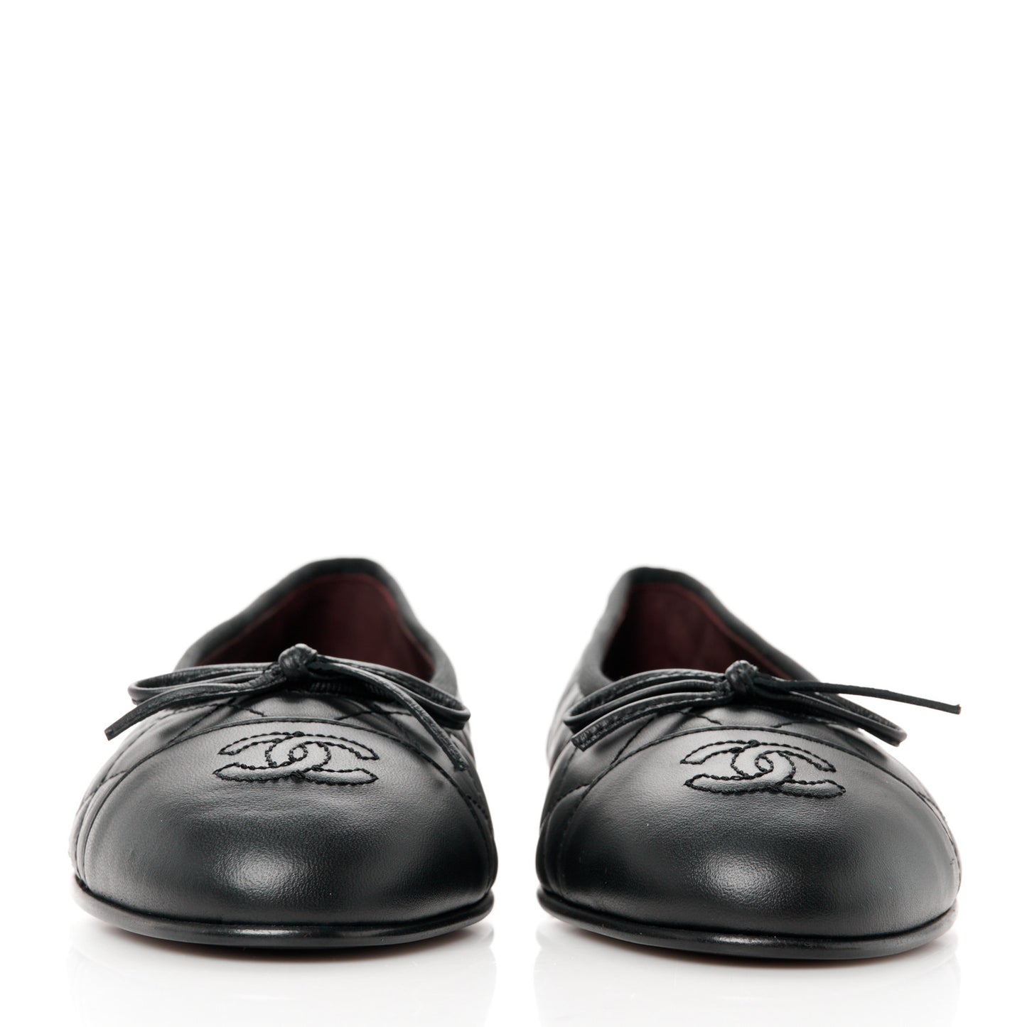 Aged Calfskin Quilted CC Cap Toe Ballerina Flats 38 Black