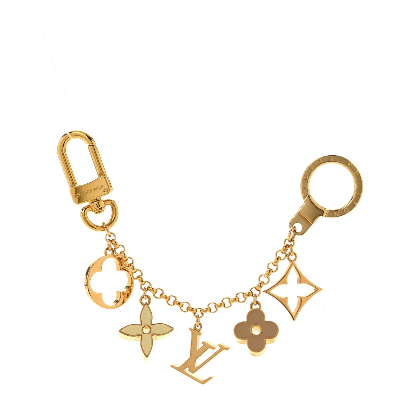 Brass Enamel Fleur De Monogram Bag Charm Chain Gold