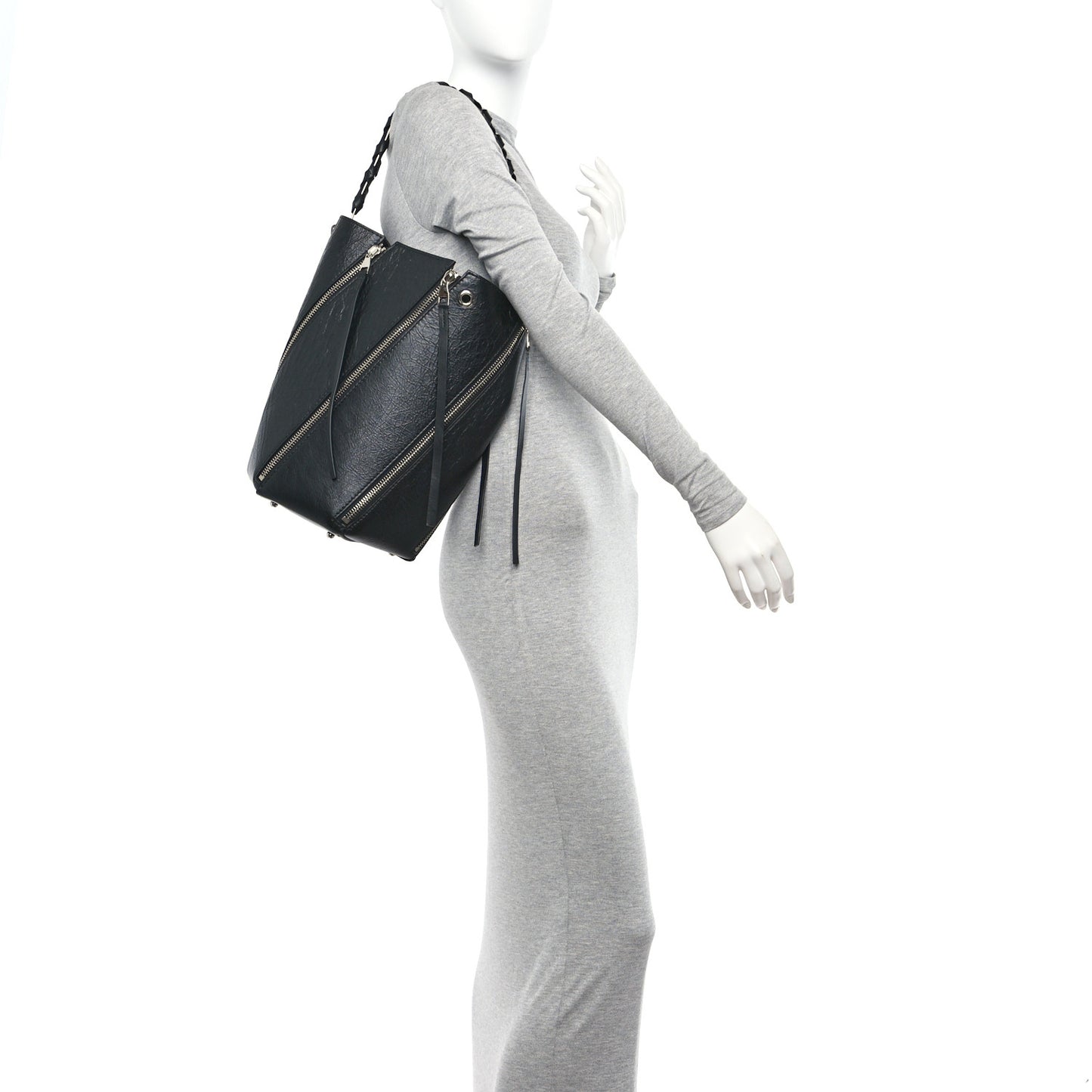 Calfskin Medium Hex Bucket Bag Black