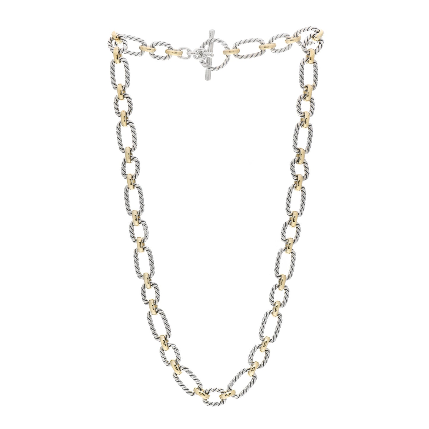Sterling Silver 18K Yellow Gold Blue Sapphire 9.5mm Cushion Link Necklace