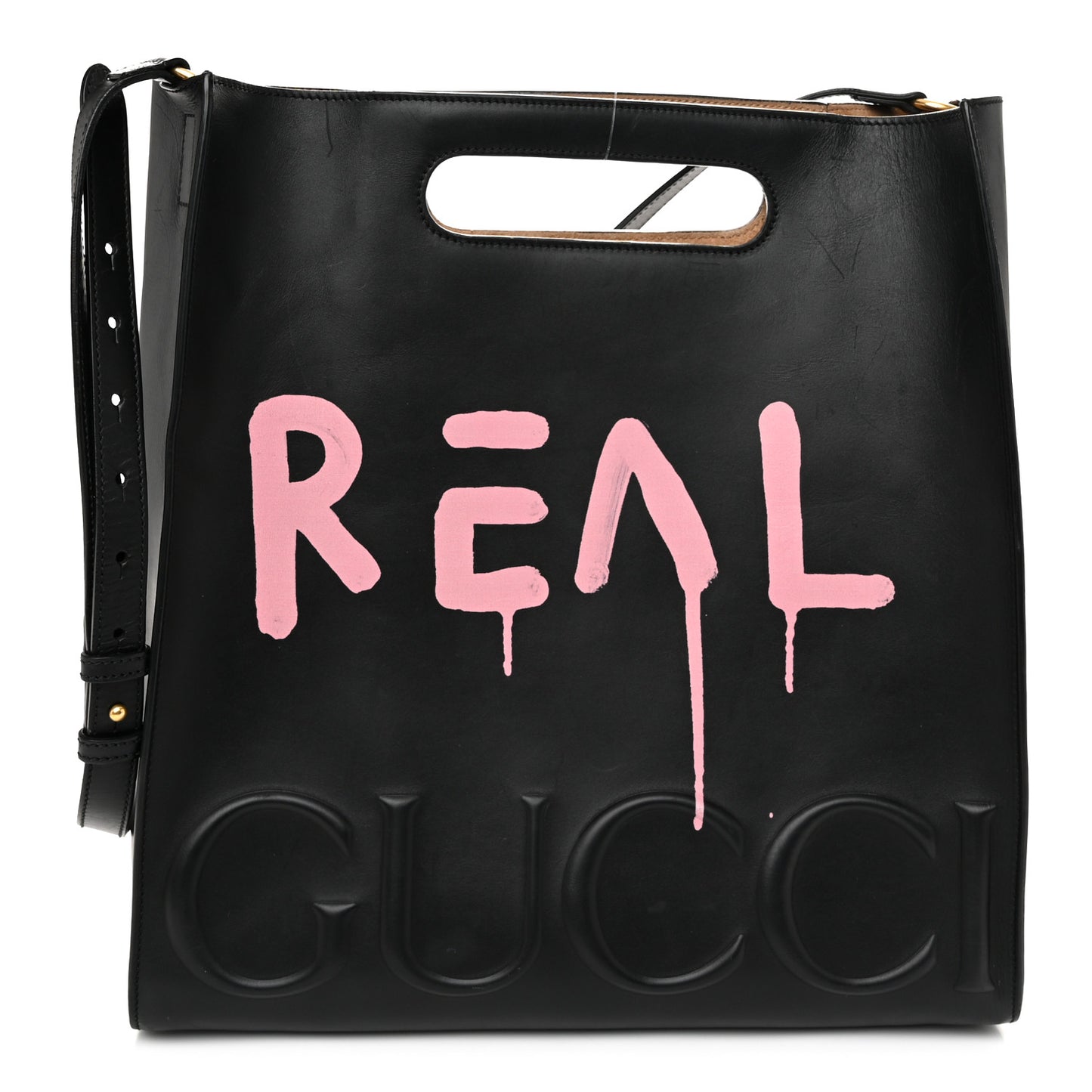 Calfskin GucciGhost Real Medium XL Tote Black Pink