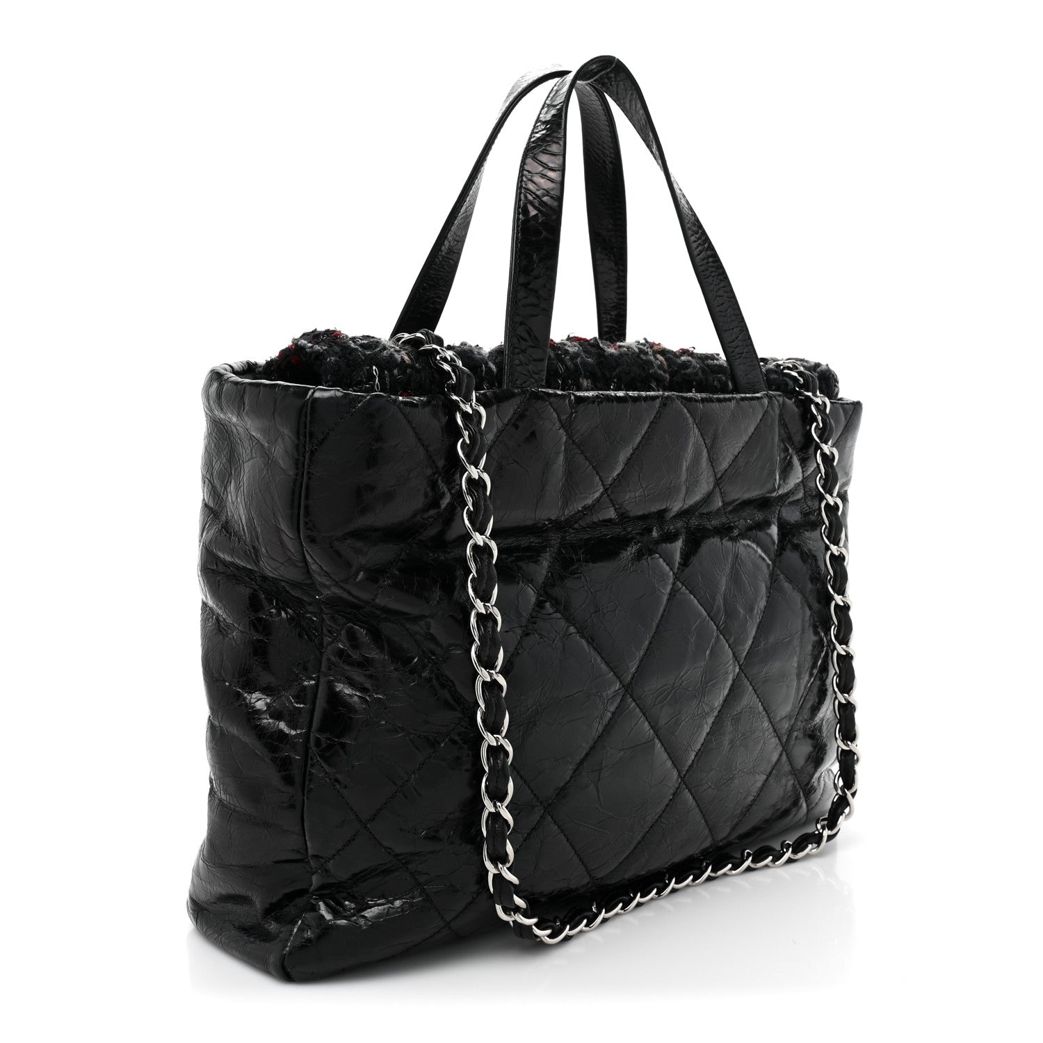 Chanel Glazed Calfskin Quilted Tweed Portobello Tote Black Red 3 of 16