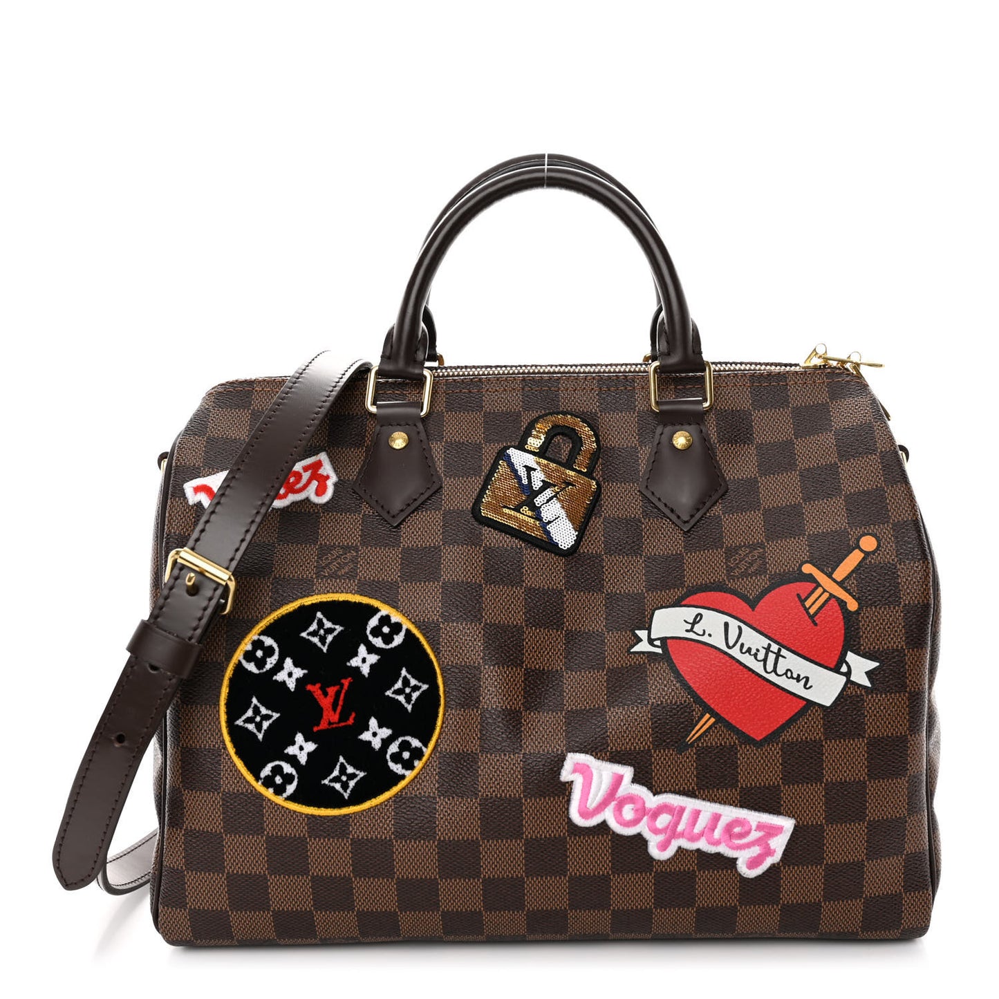 Damier Ebene Patches Speedy Bandouliere 30