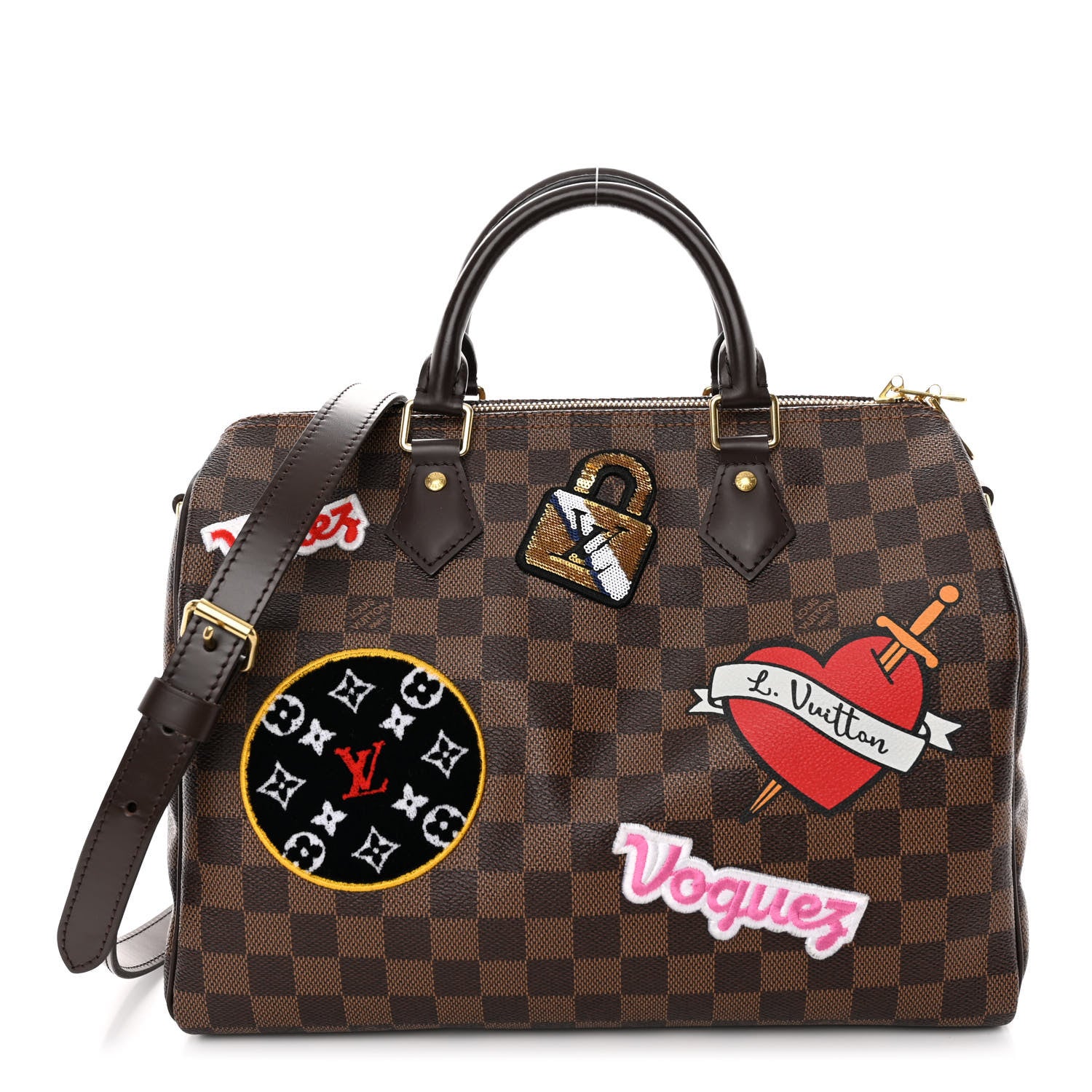 Louis Vuitton Damier Ebene Patches Speedy Bandouliere 30 1 of 9