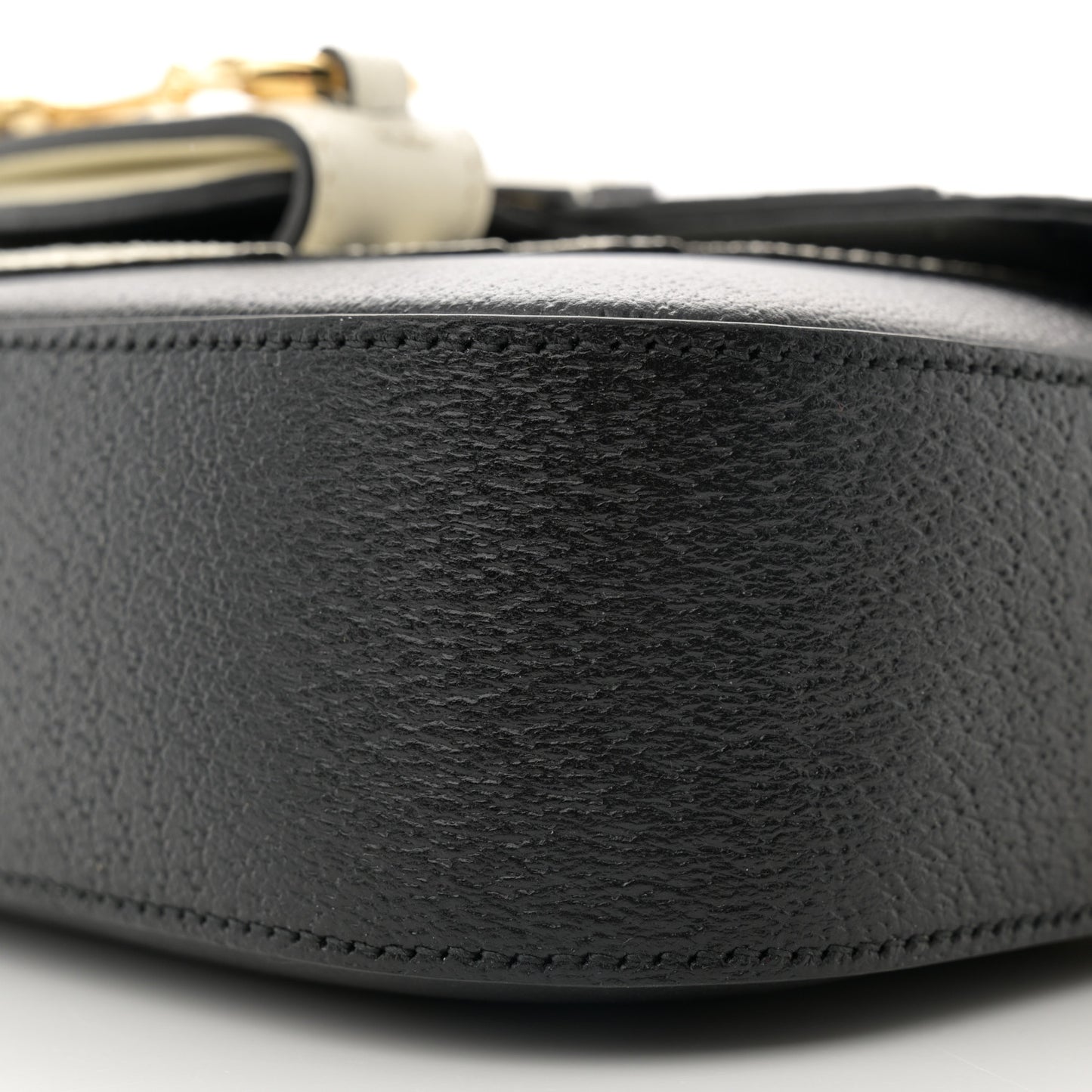 X ADIDAS Textured Dollar Calfskin Web Small Trefoil Horsebit 1955 Shoulder Bag Black Off White
