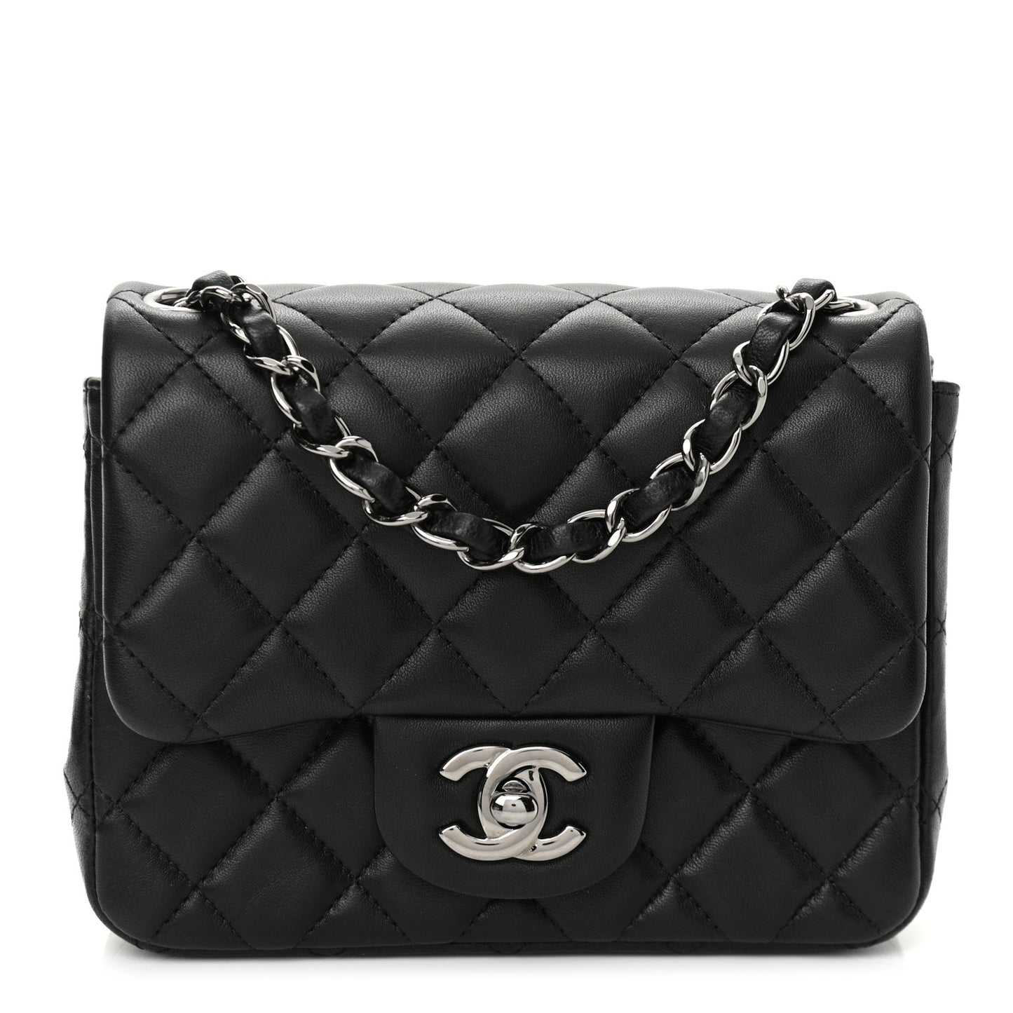 Lambskin Quilted Mini Square Flap Black