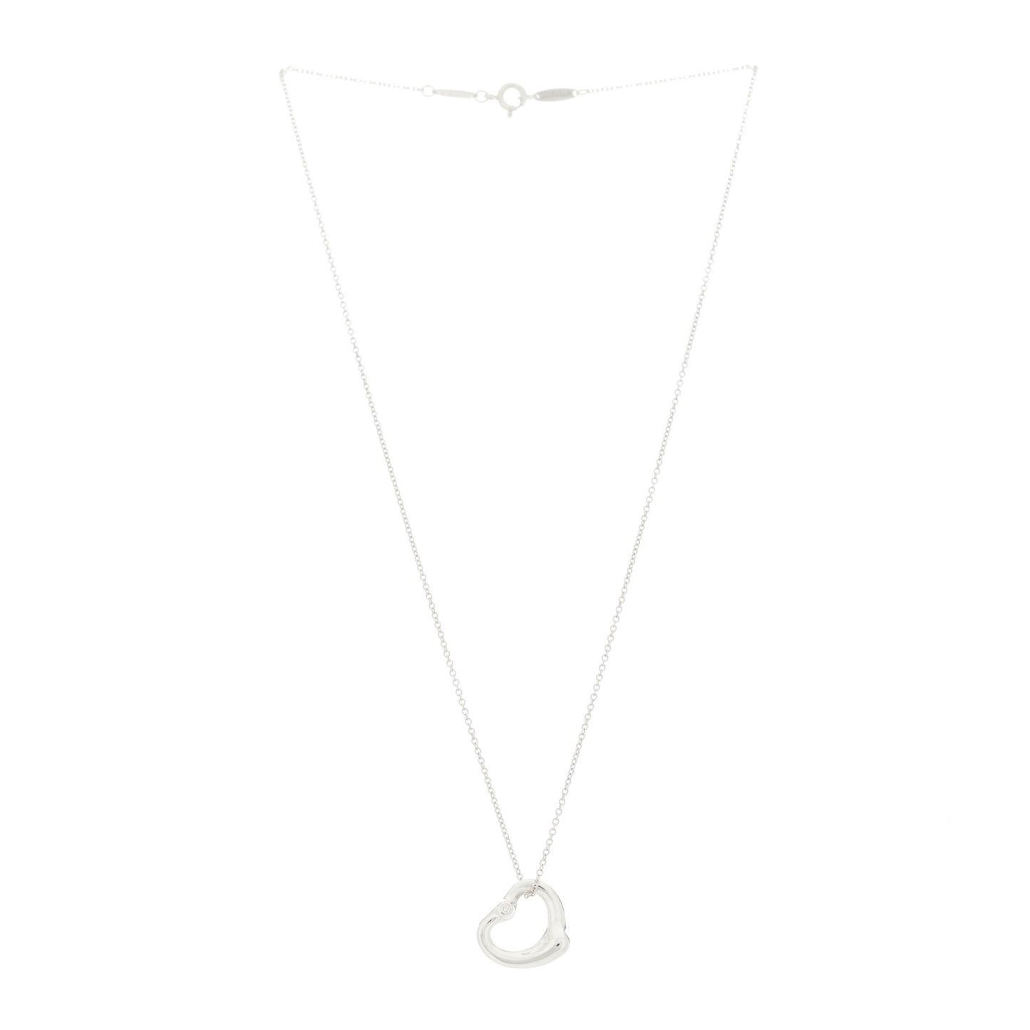 Sterling Silver Diamond 16mm Elsa Peretti Open Heart Pendant Necklace