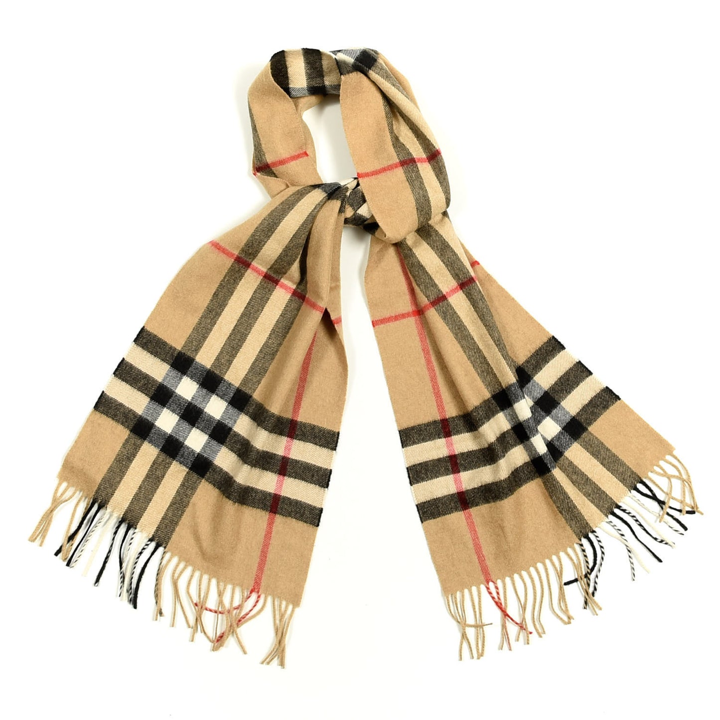 Cashmere Giant Check Fringe Scarf Archive Beige