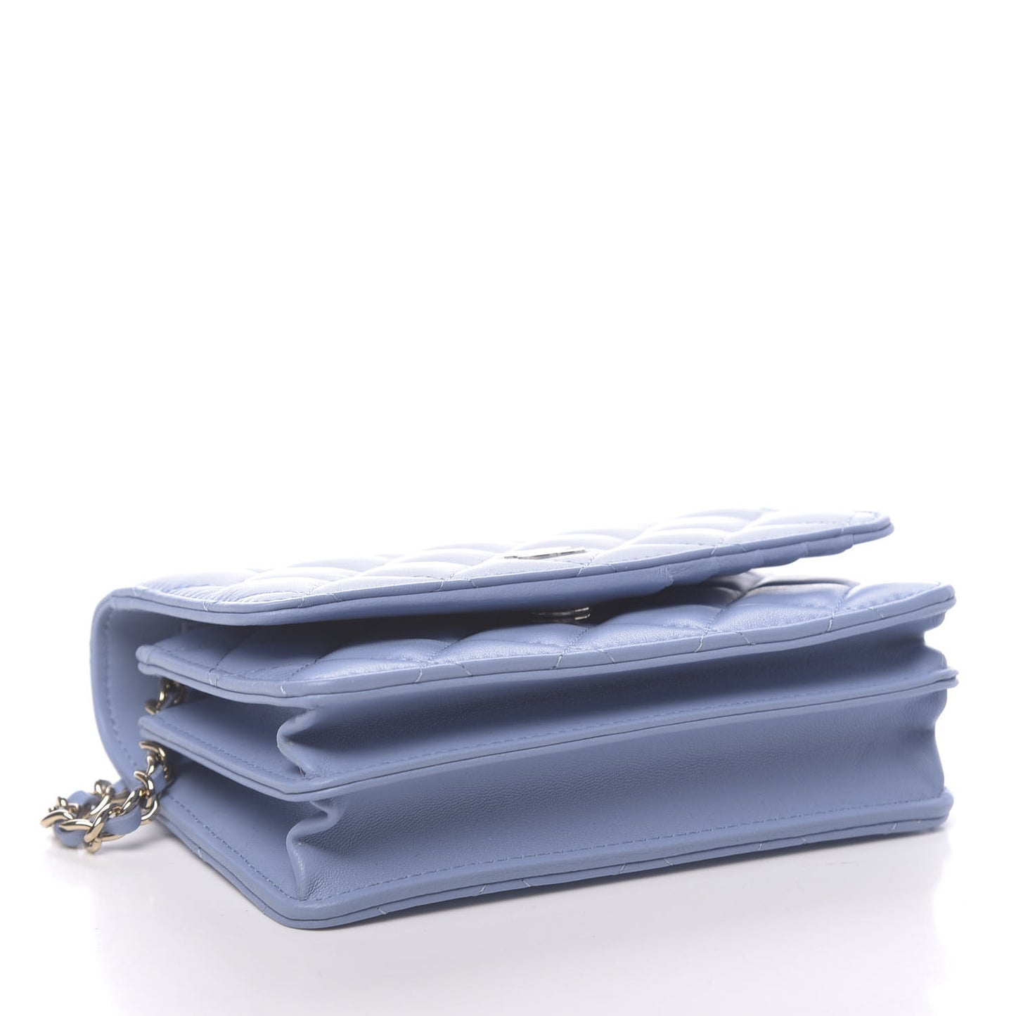 Lambskin Quilted Mini Wallet On Chain WOC Light Blue
