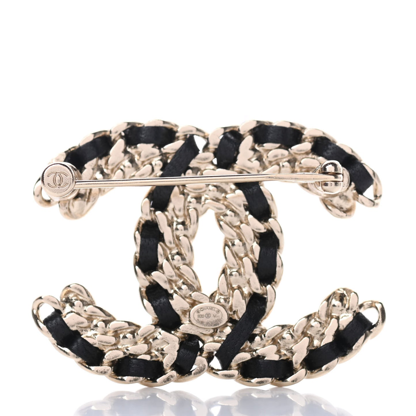 Lambskin Crystal Vintage Allure CC Chain Brooch Black Gold