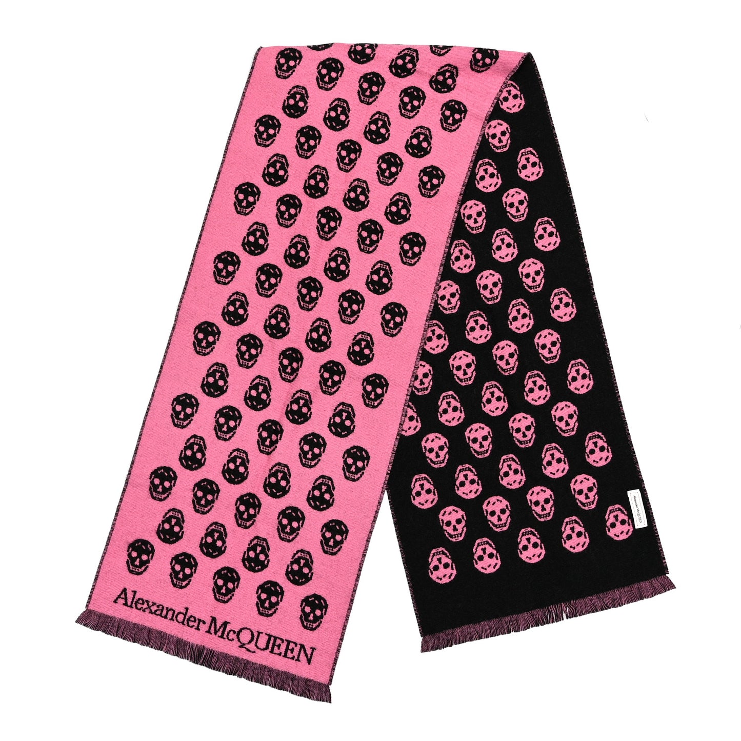 Wool Reversible Upside Down Skull Scarf Black Pink