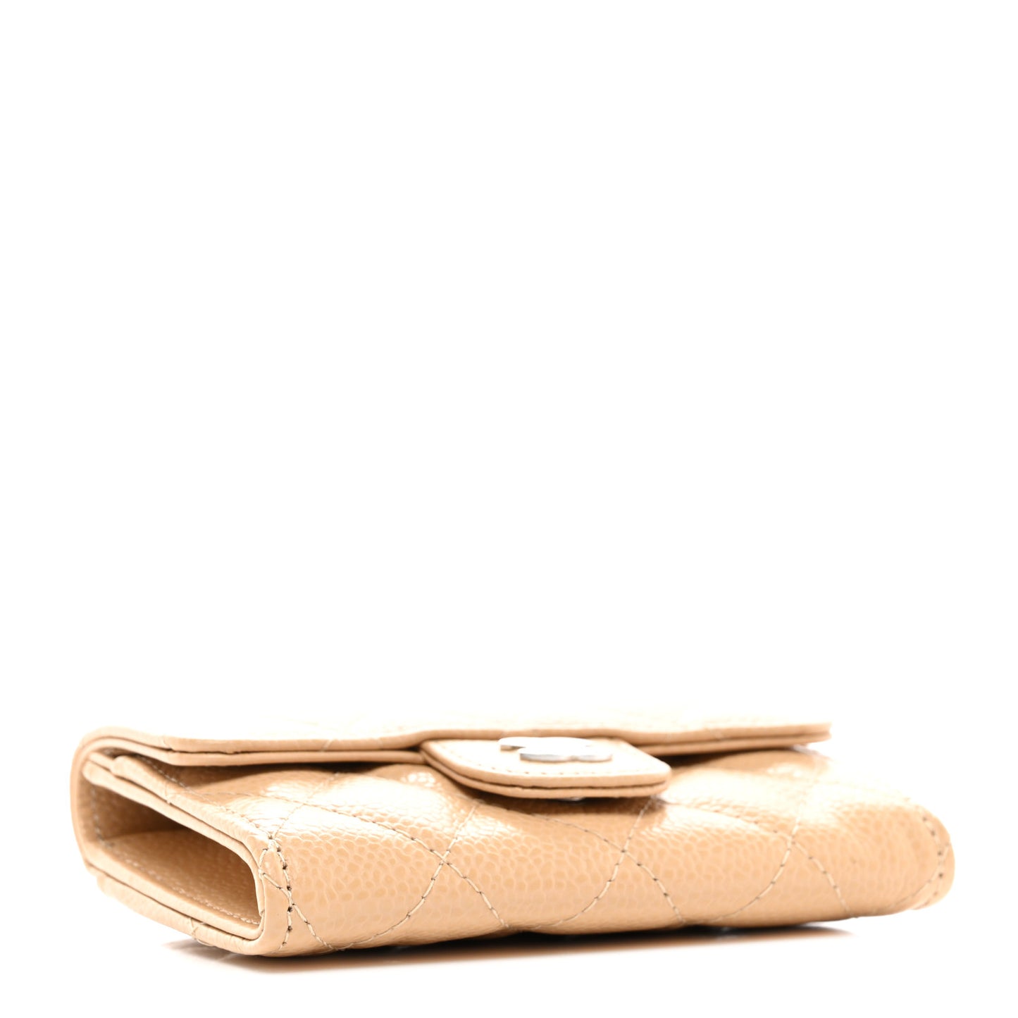 Caviar Quilted Flap Card Holder Wallet Beige