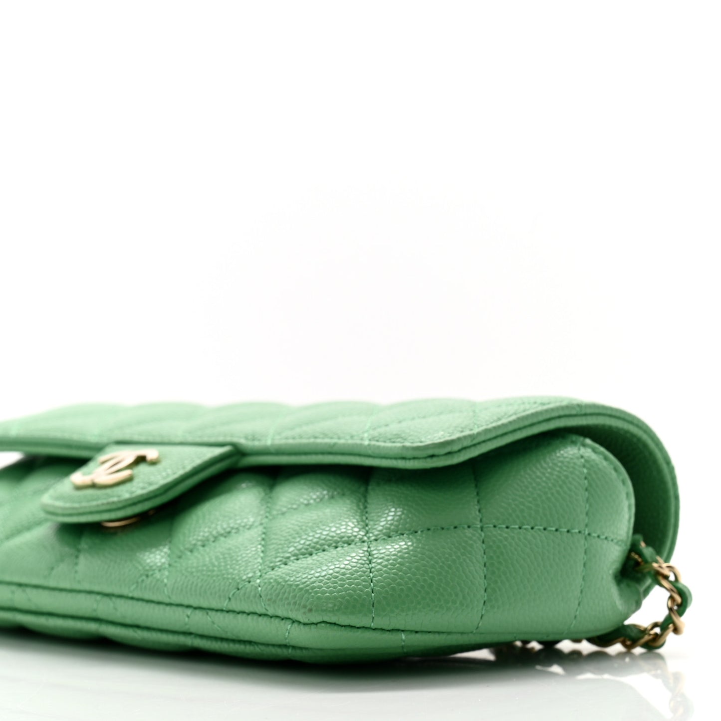 Caviar Quilted Glasses Case With Chain Green