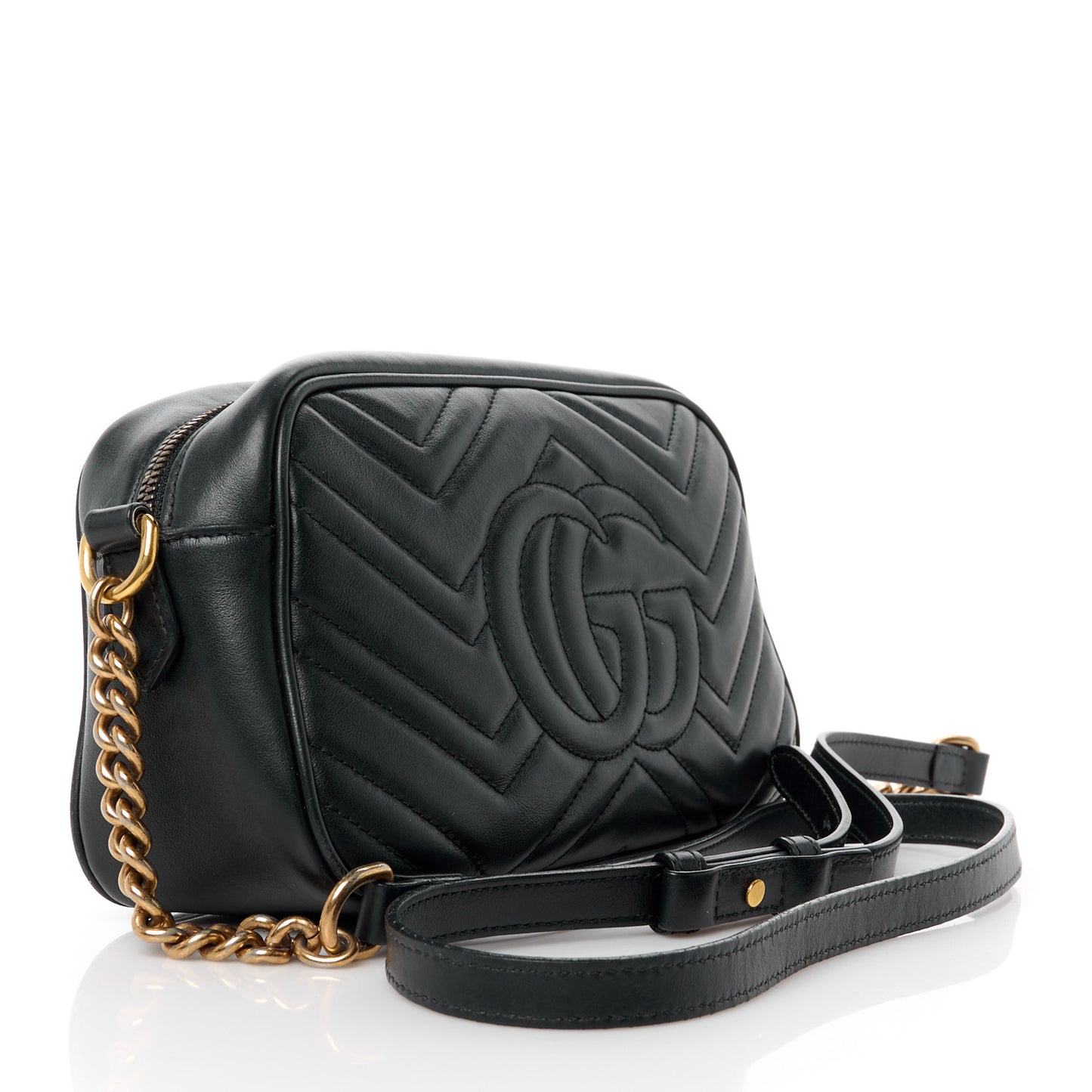 Calfskin Matelasse Small GG Marmont Chain Shoulder Bag Black