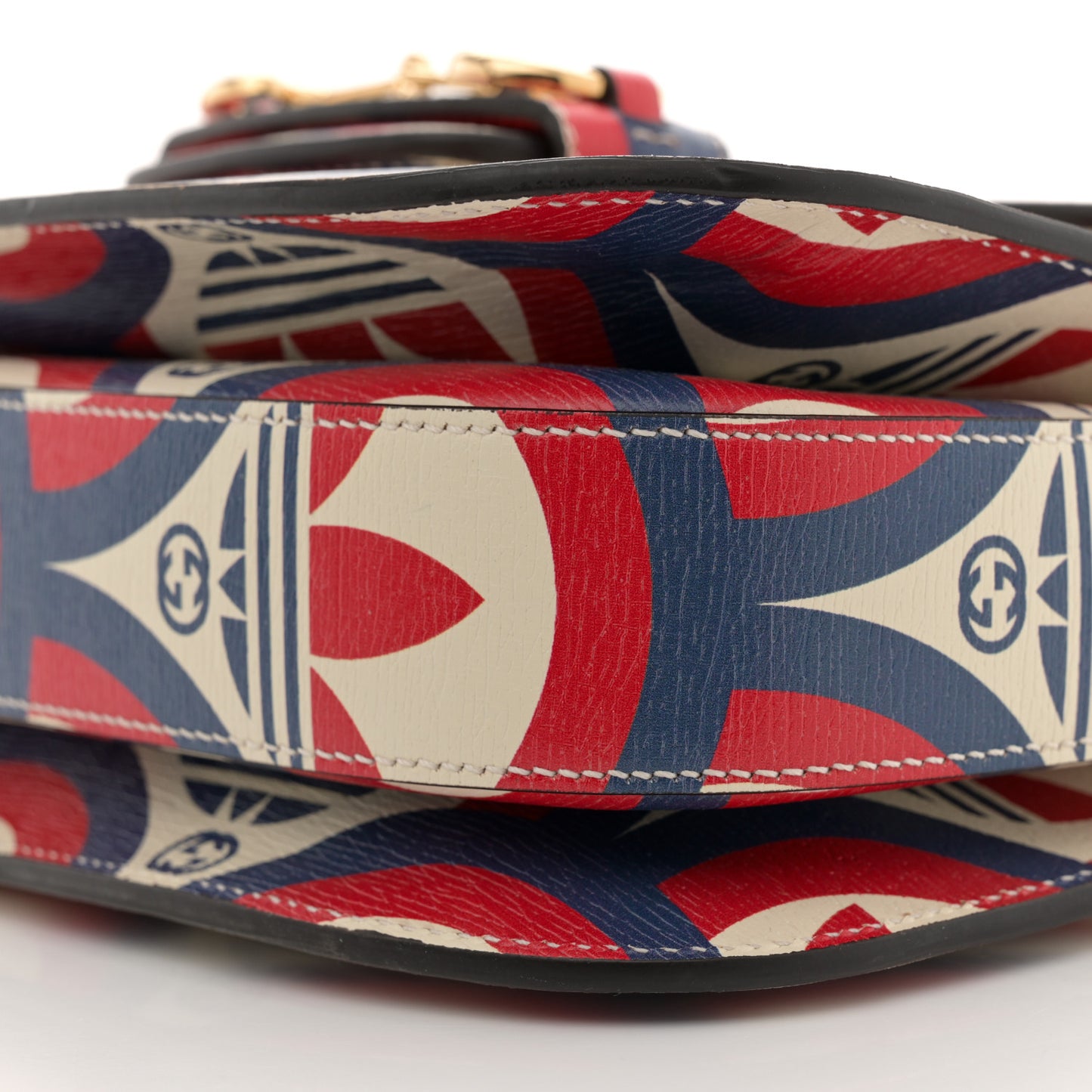 X ADIDAS Shangai Calfskin Web Trefoil Interlocking G Small Horsebit 1955 Shoulder Bag Red White Blue