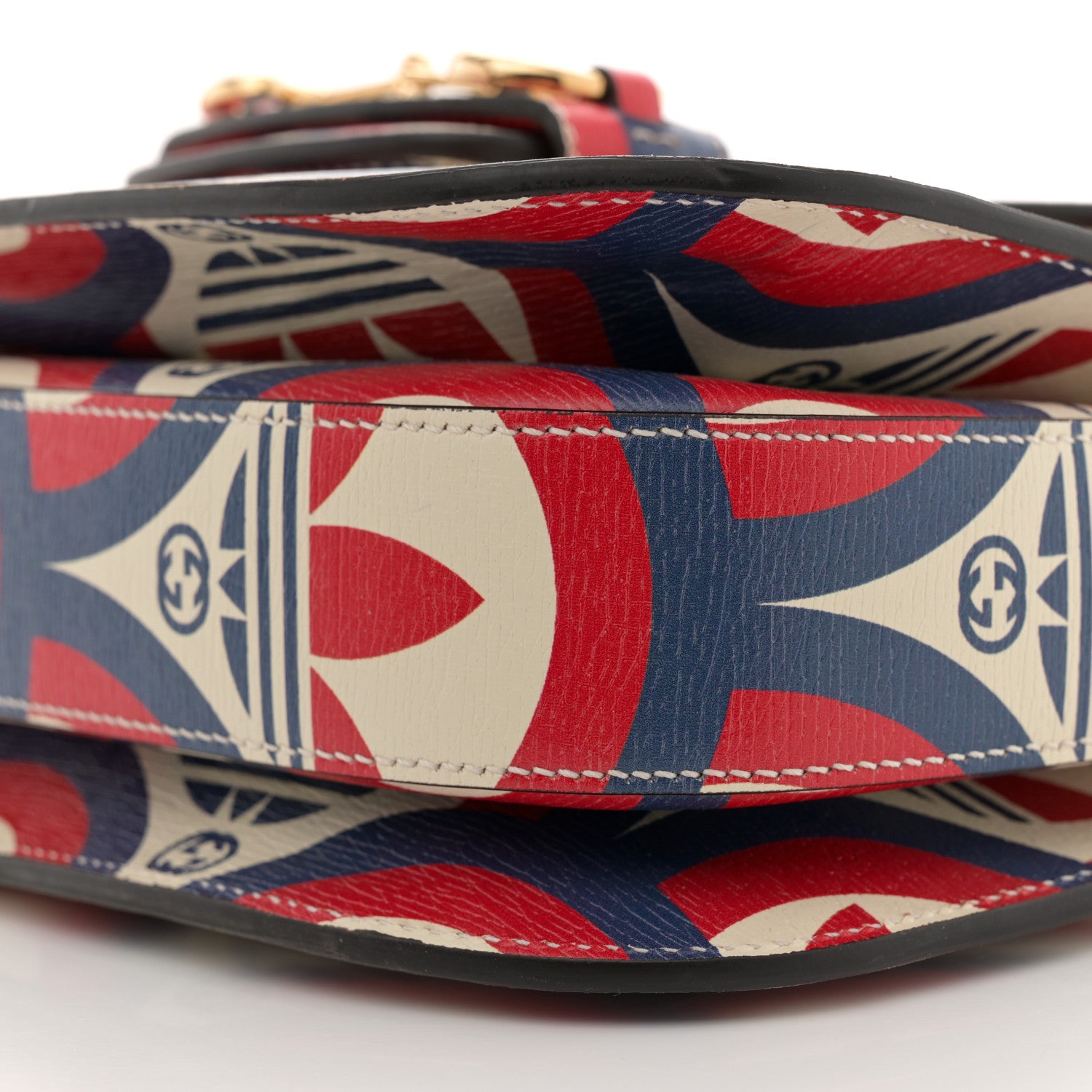 Gucci X ADIDAS Shangai Calfskin Web Trefoil Interlocking G Small Horsebit 1955 Shoulder Bag Red White Blue 10 of 12