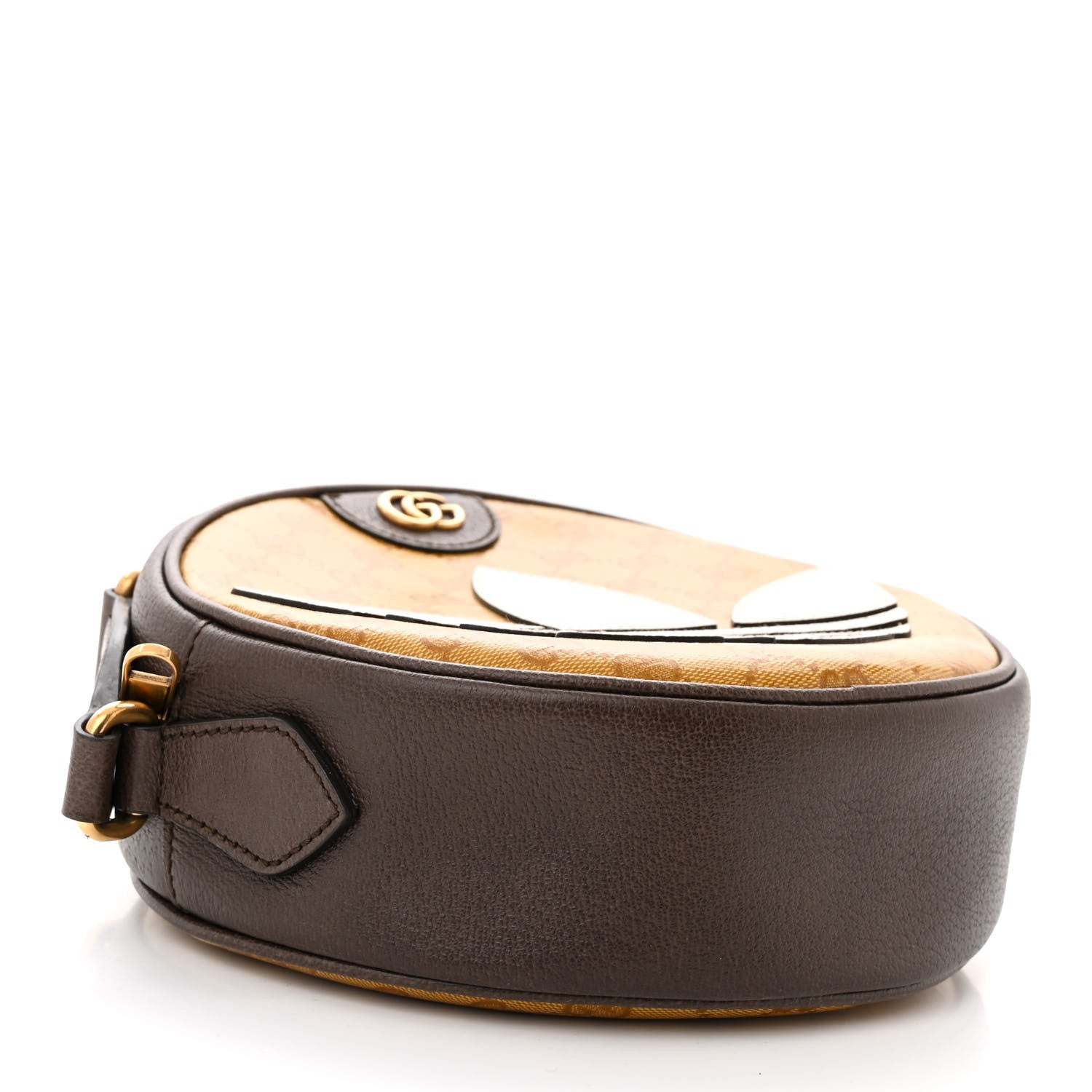 Gucci X ADIDAS Crystal Vintage Monogram Textured Dollar Calfskin Web Trefoil Small Ophidia Round Shoulder Bag Mid Natural Nut Off White New Acero 4 of 10