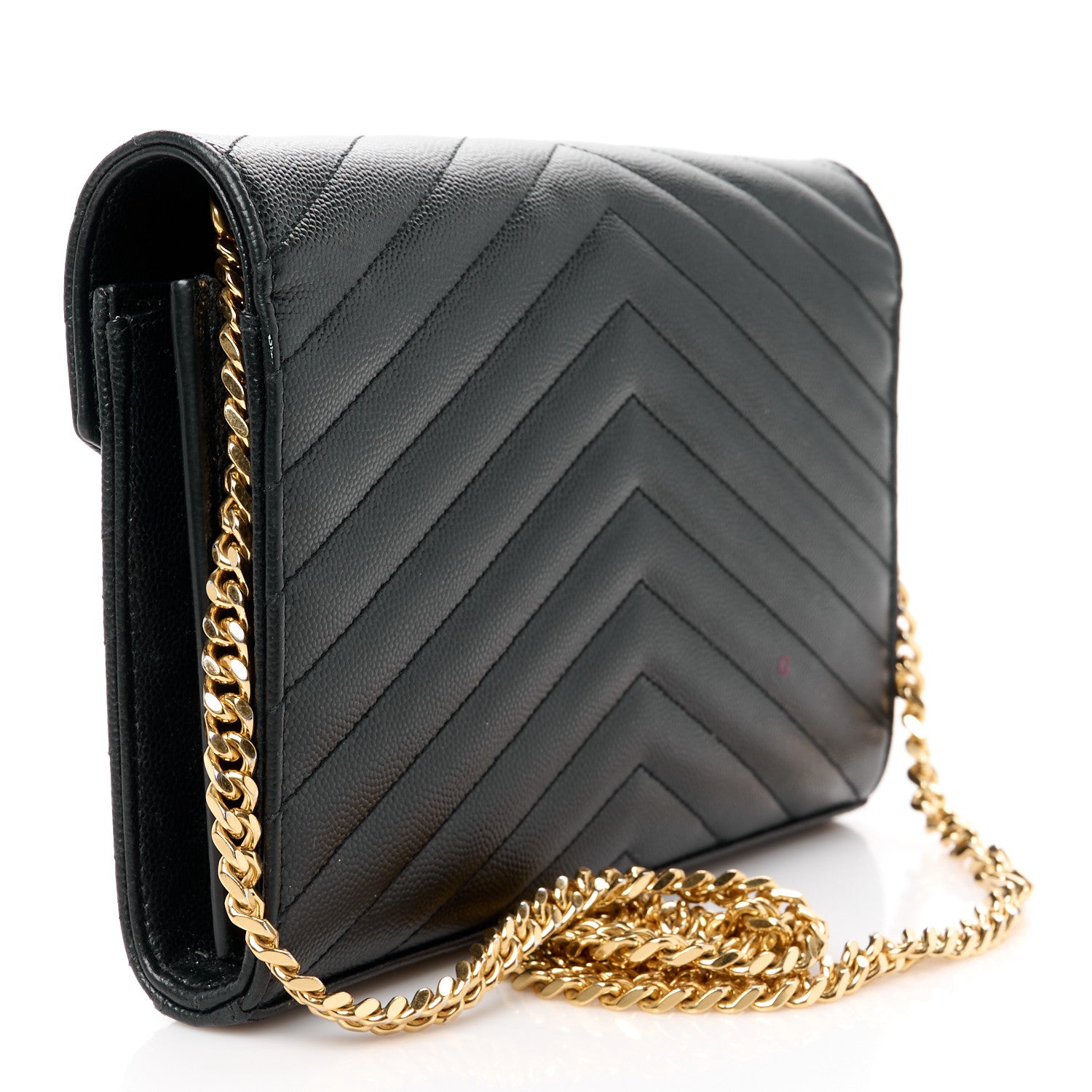 Saint Laurent Grain De Poudre Matelasse Chevron Monogram Chain Wallet Black 3 of 10