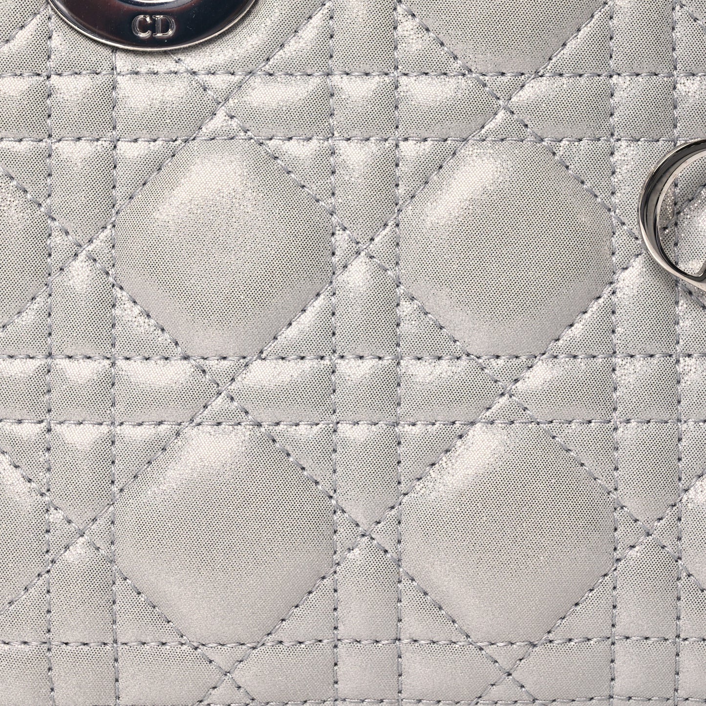 Metallic Nubuck Cannage Mini Lady Dior Silver