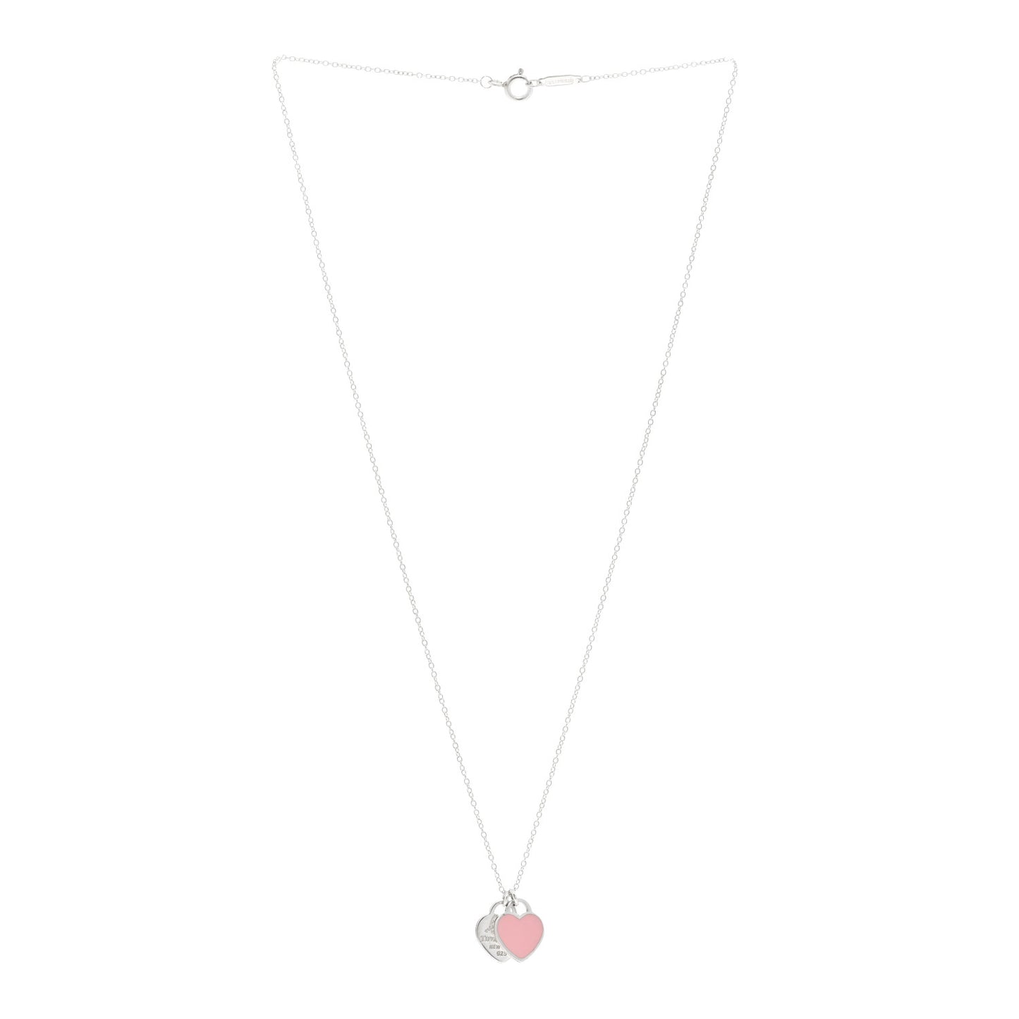 Sterling Silver Enamel Return to Tiffany Double Heart Tag Pendant Necklace Pink