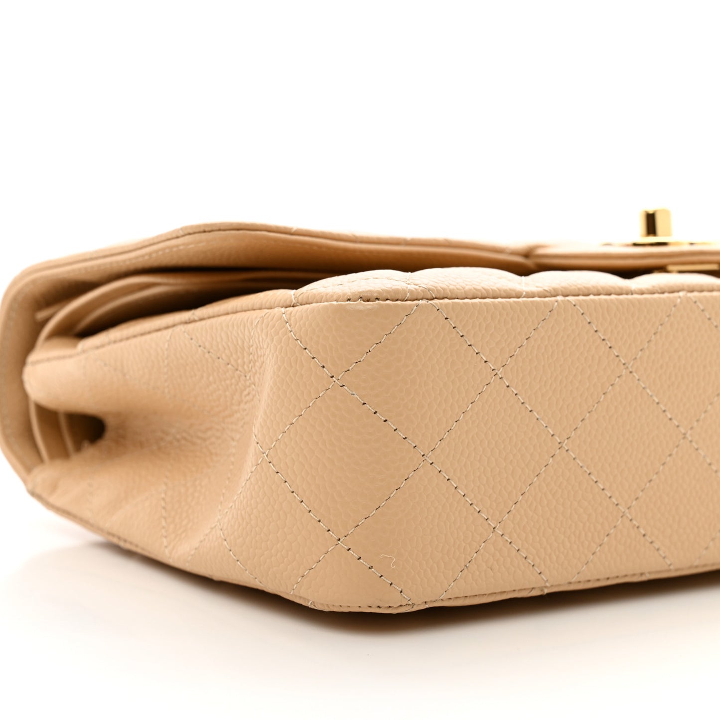 Caviar Quilted Medium Double Flap Beige