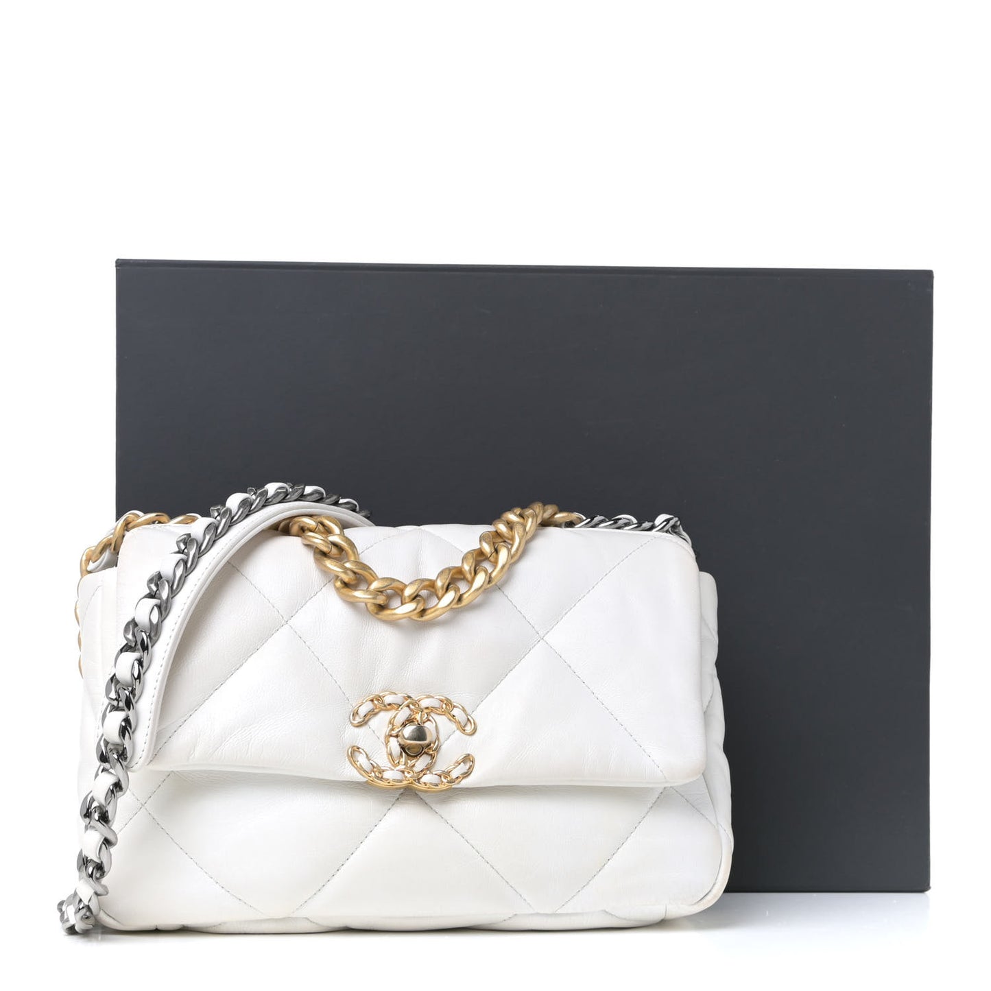 Goatskin Quilted Medium Chanel 19 Flap White