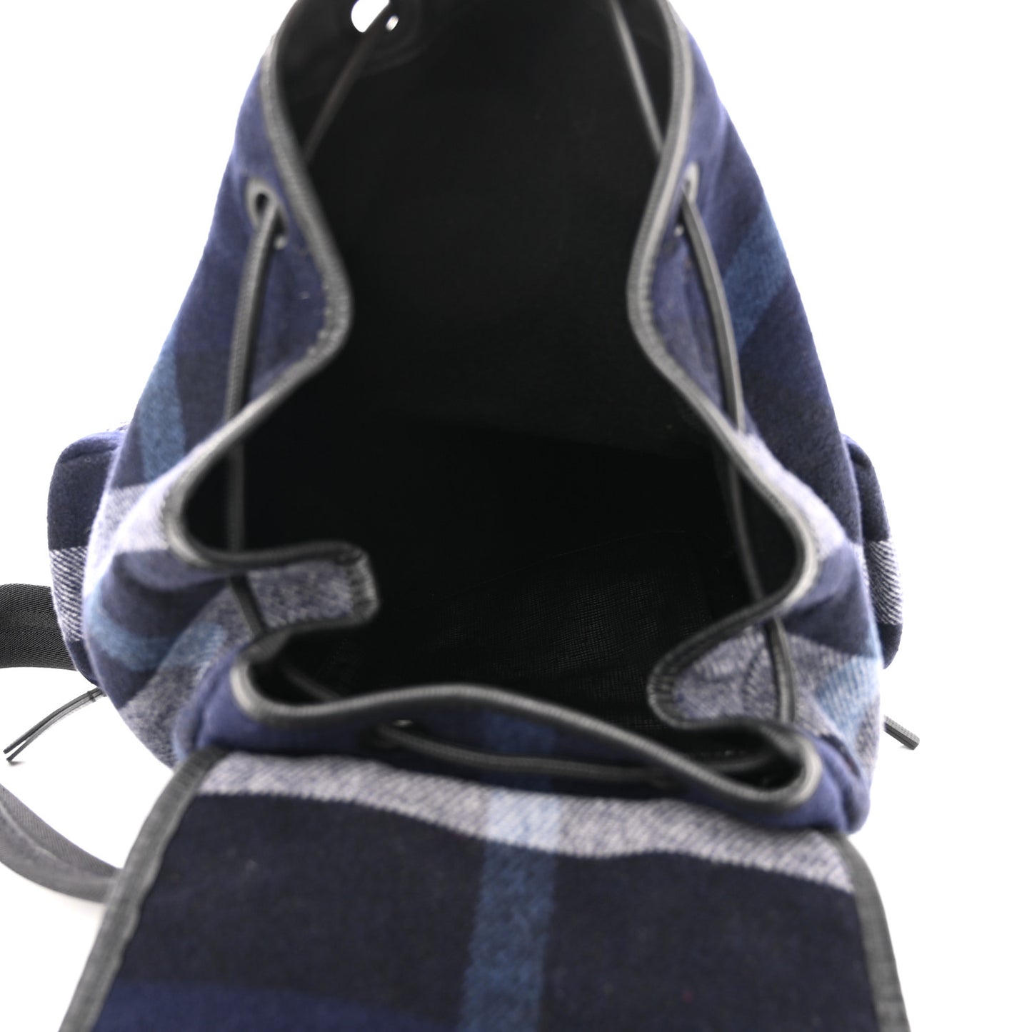 Wool Check Duffle Rucksack Backpack Indigo Blue