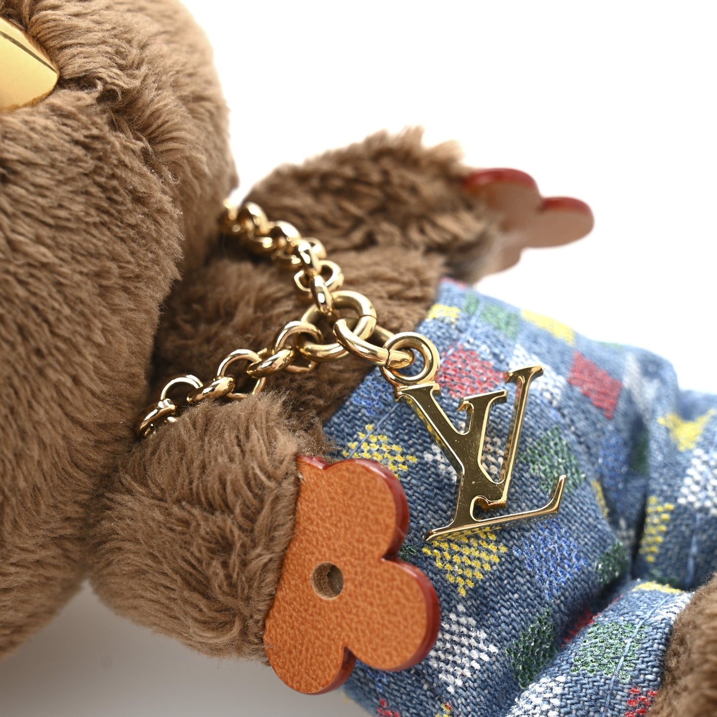 Faux Fur LV Louis Bear Super Vision Bag Charm Key Holder Blue