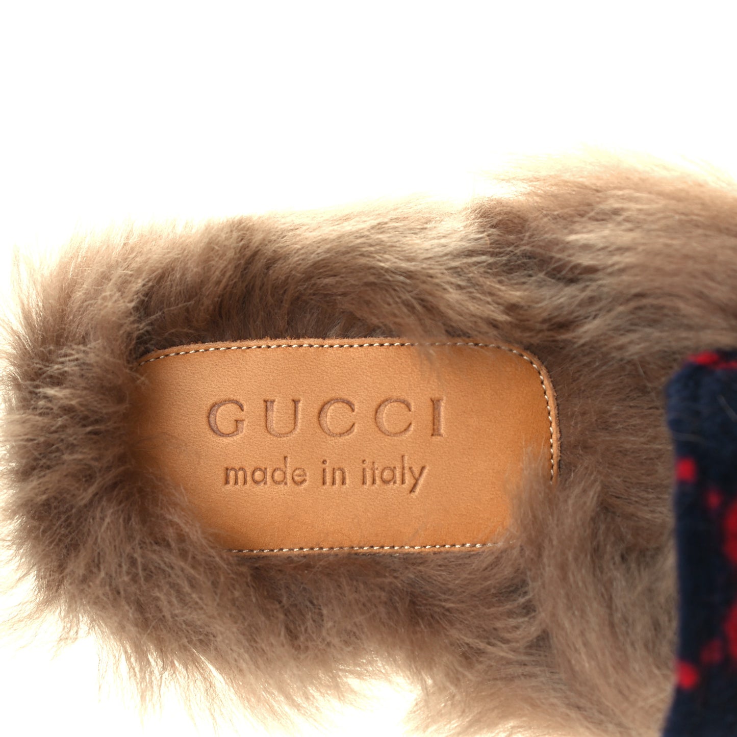 Velvet GG Monogram Fur Mens Princetown Slippers 7 Navy Red
