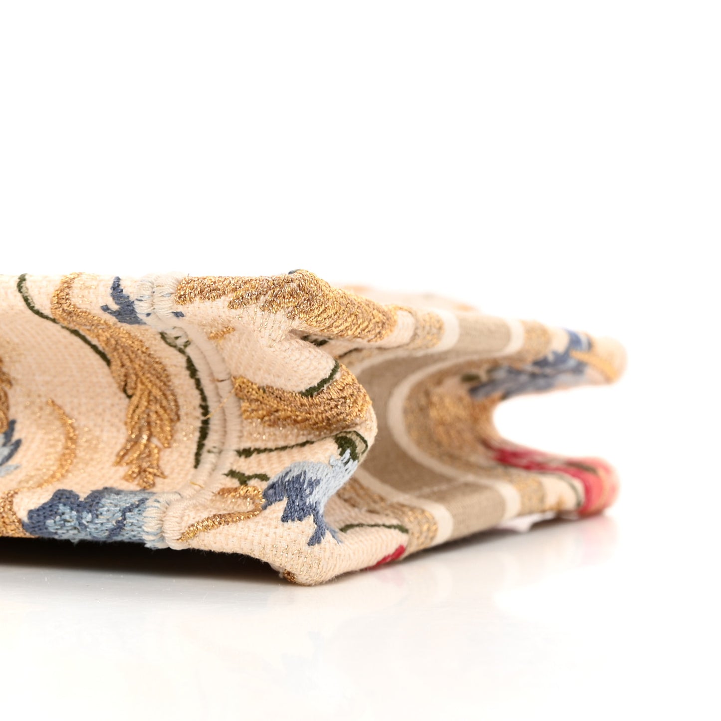 Canvas Embroidered Hibiscus Printed Mini Book Tote Beige Multicolor