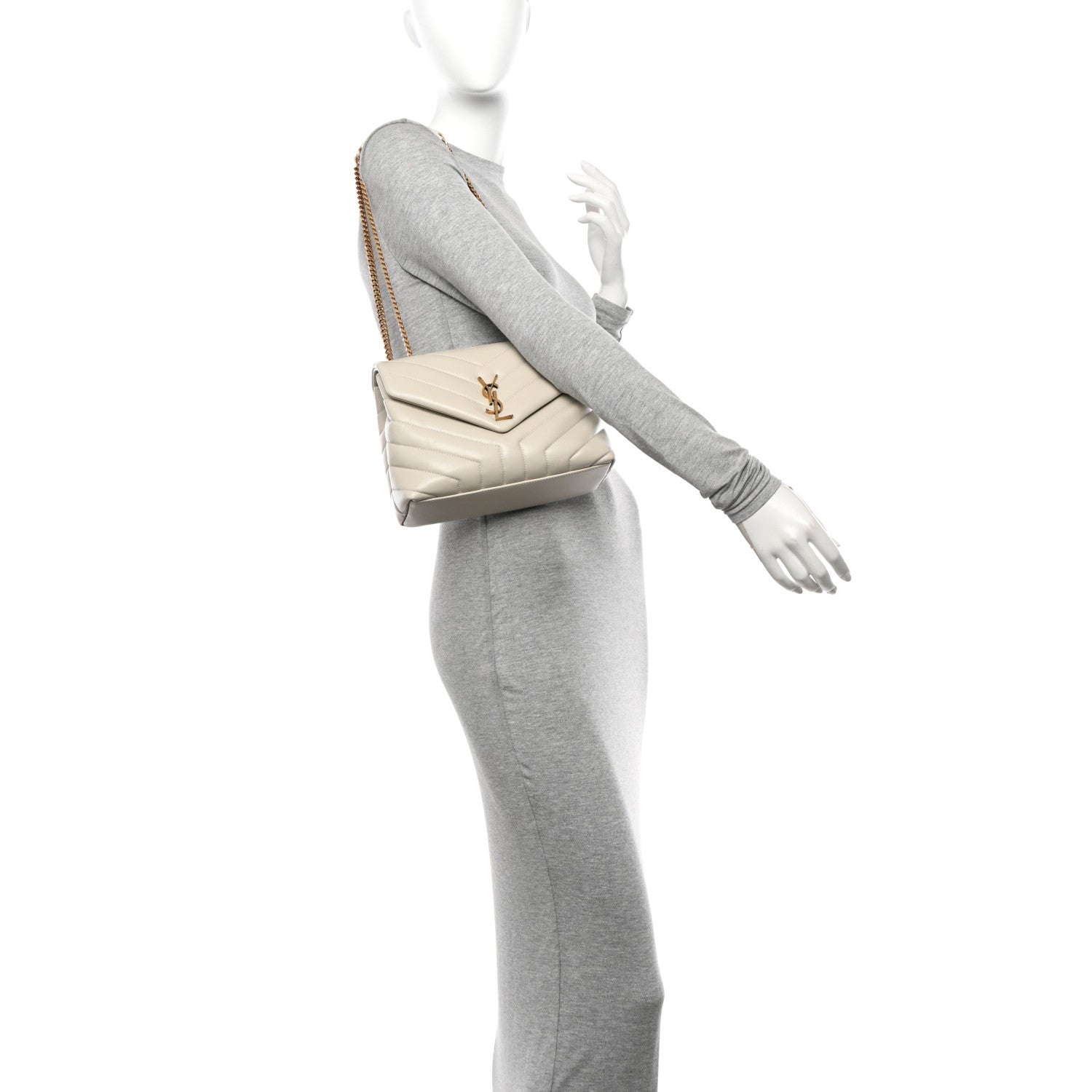 Saint Laurent Calfskin Y Quilted Monogram Small Loulou Chain Satchel Crema Soft 3 of 10