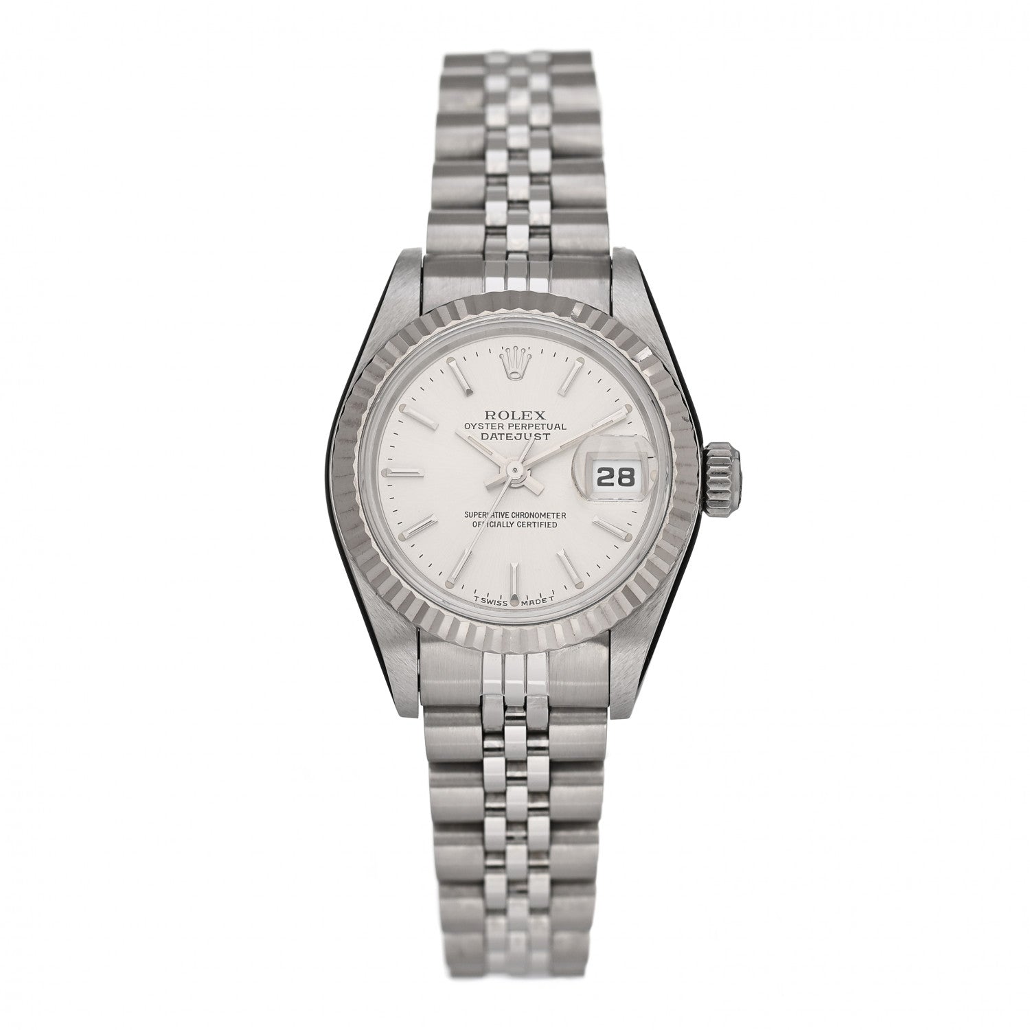 Rolex Stainless Steel 18K White Gold 26mm Oyster Perpetual Datejust Watch Silver 69174 1 of 3