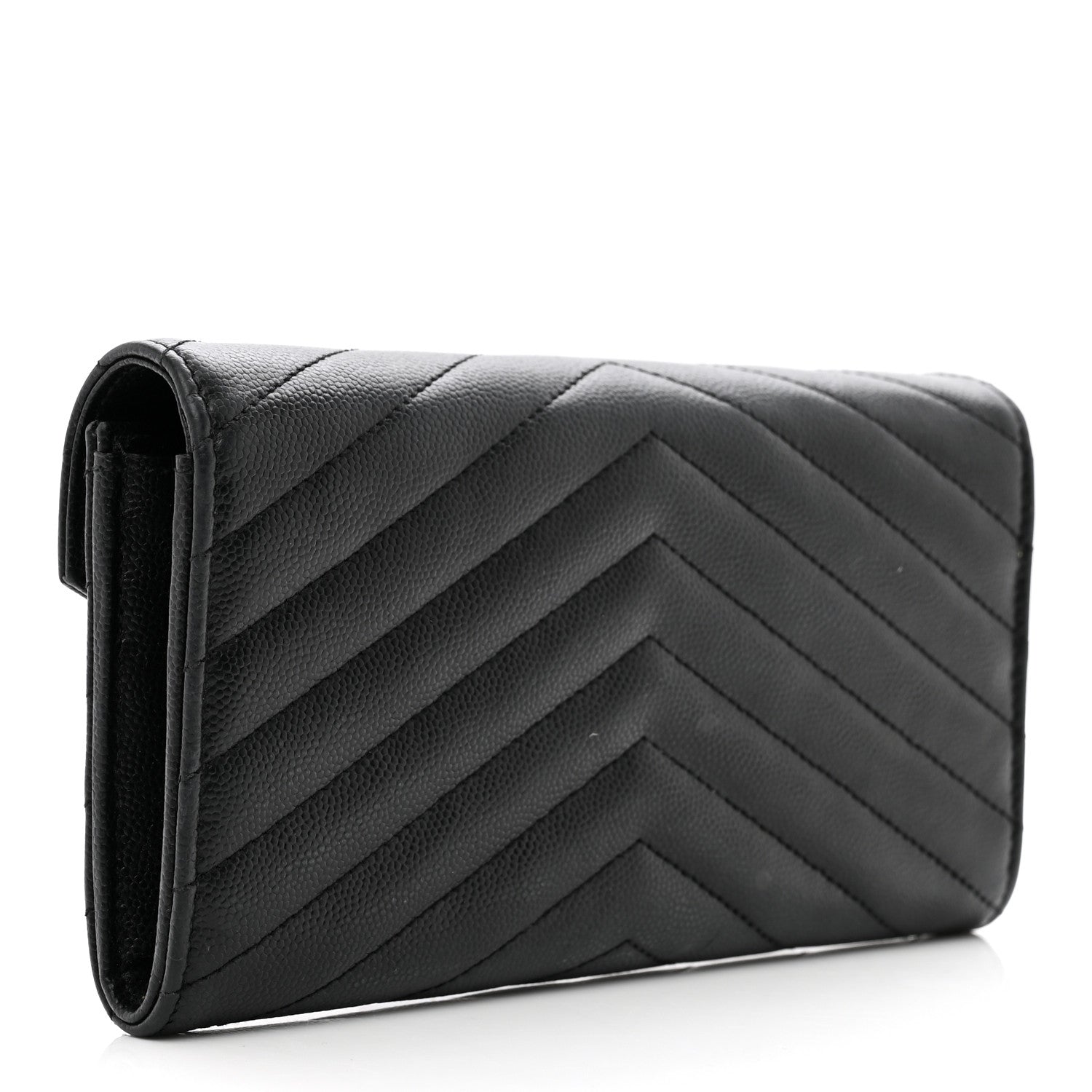 Saint Laurent Grain De Poudre Matelasse Chevron Monogram Flap Wallet Black 3 of 7