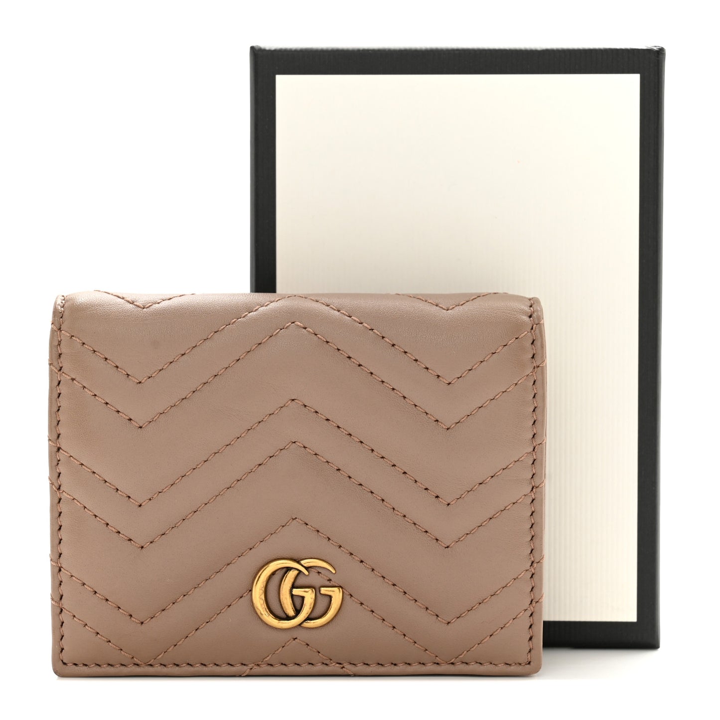 Calfskin Matelasse GG Marmont Card Case Wallet Porcelain Rose