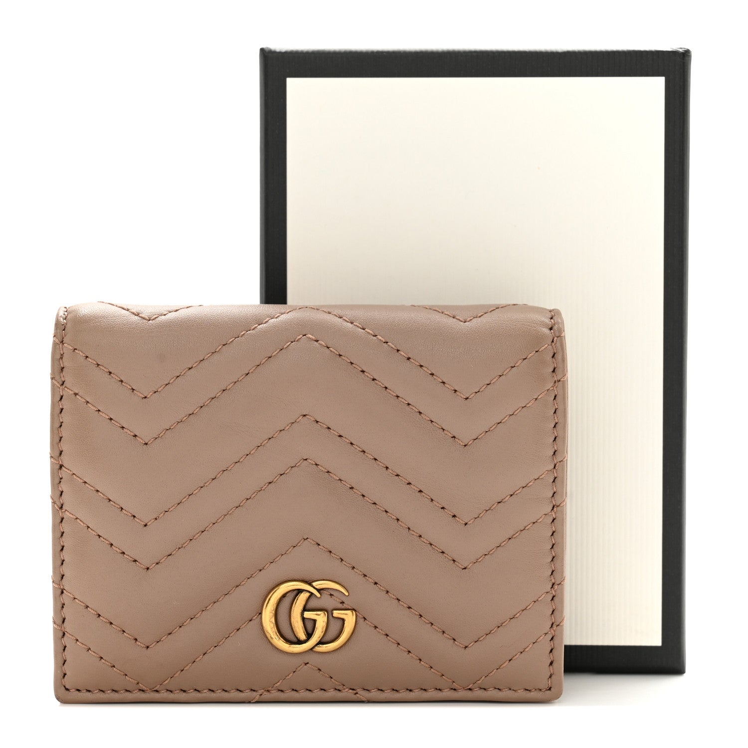 Gucci Calfskin Matelasse GG Marmont Card Case Wallet Porcelain Rose 9 of 9
