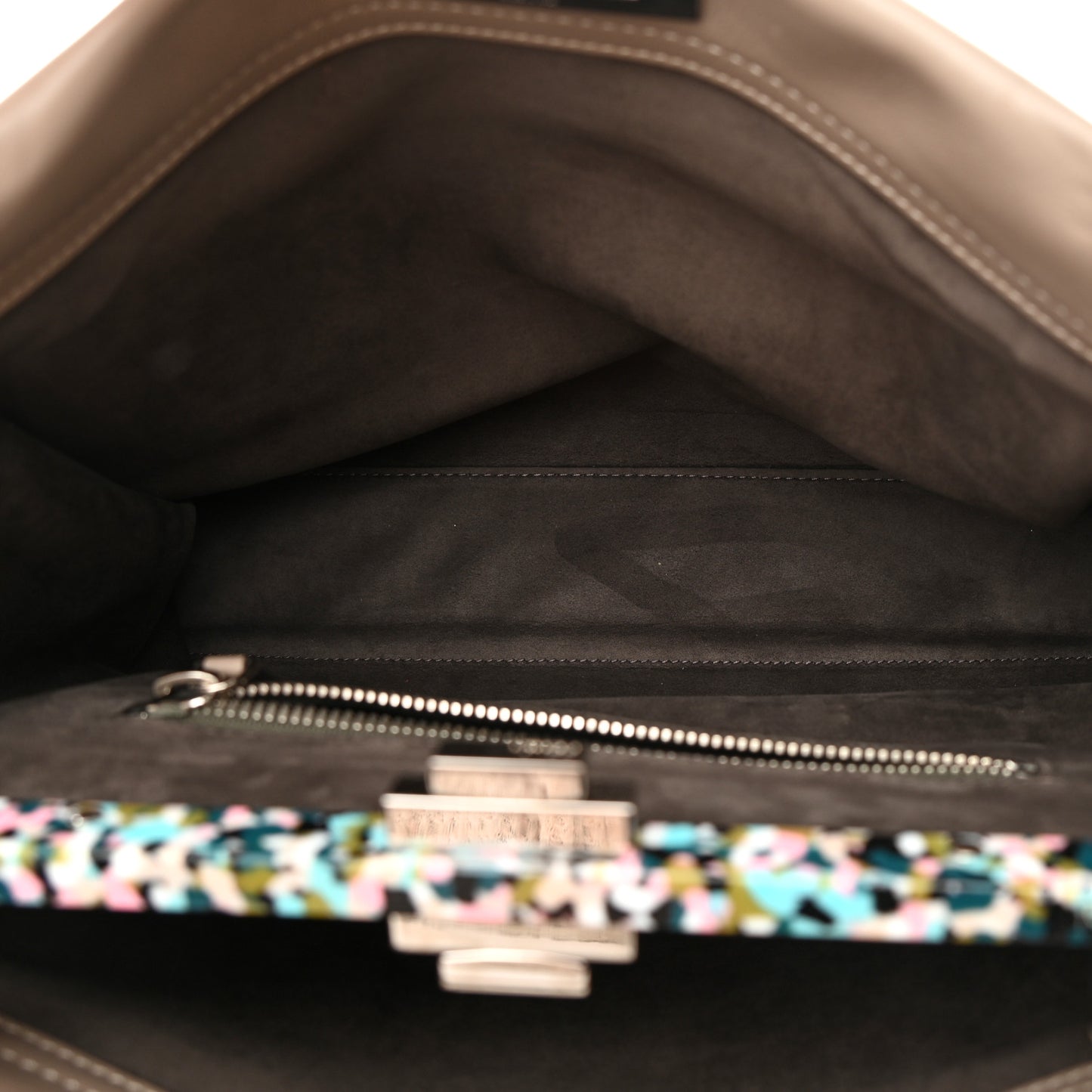 Vitello Seta Plexiglass Granite Large Peekaboo Iconic Satchel Tortora