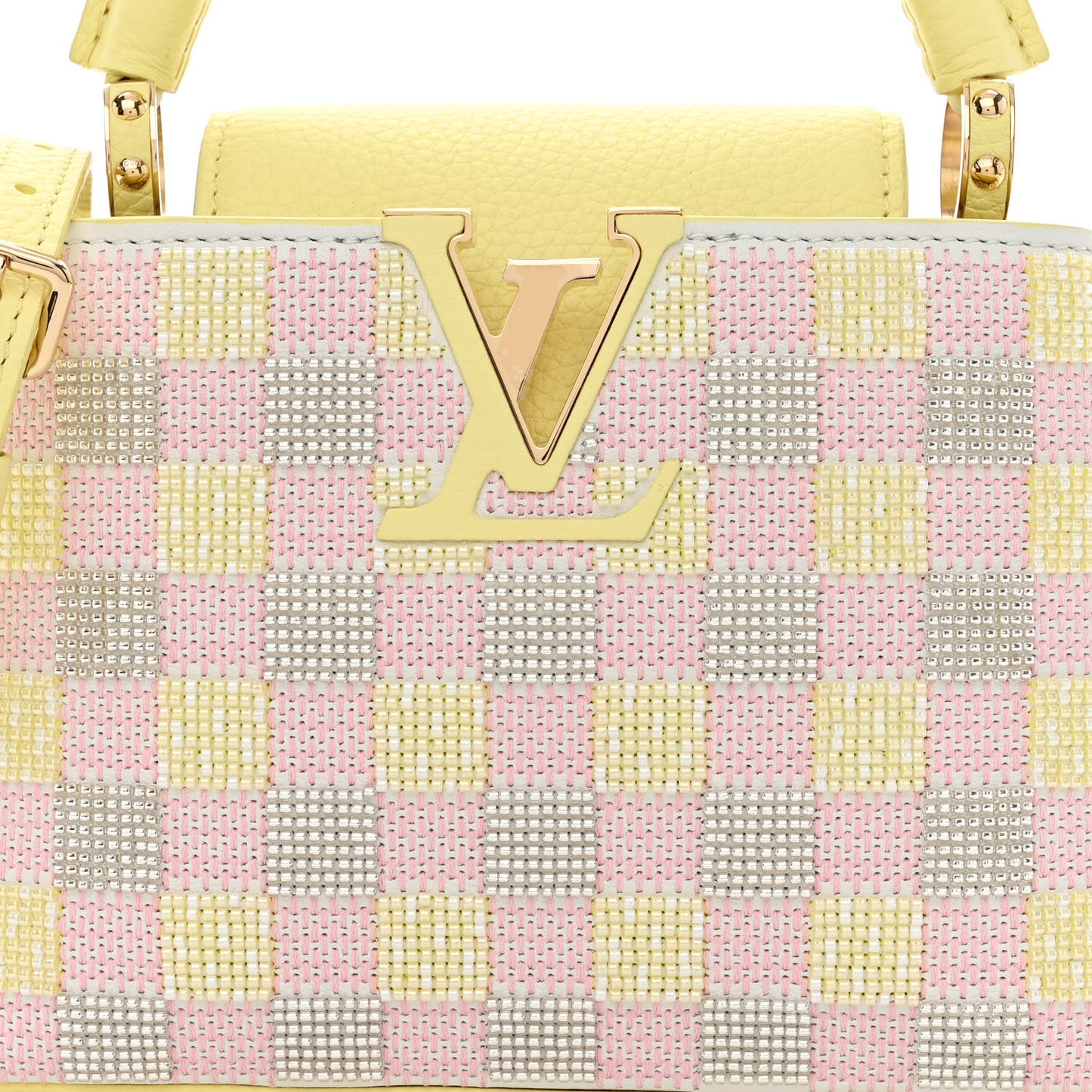 Smooth Calfskin Taurillon Beaded Mini Capucines Yellow Pink