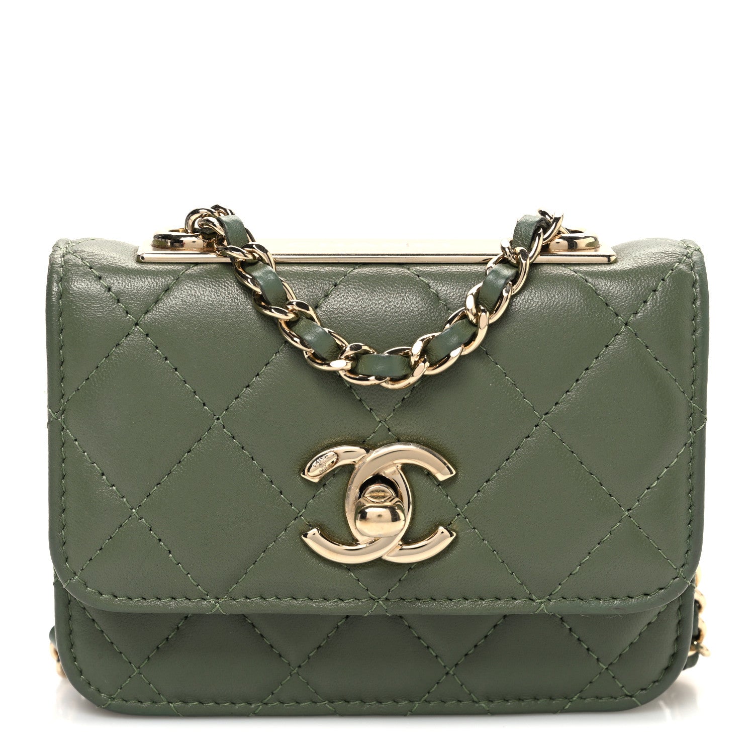 Chanel Lambskin Quilted Trendy CC Card Holder On Chain Green