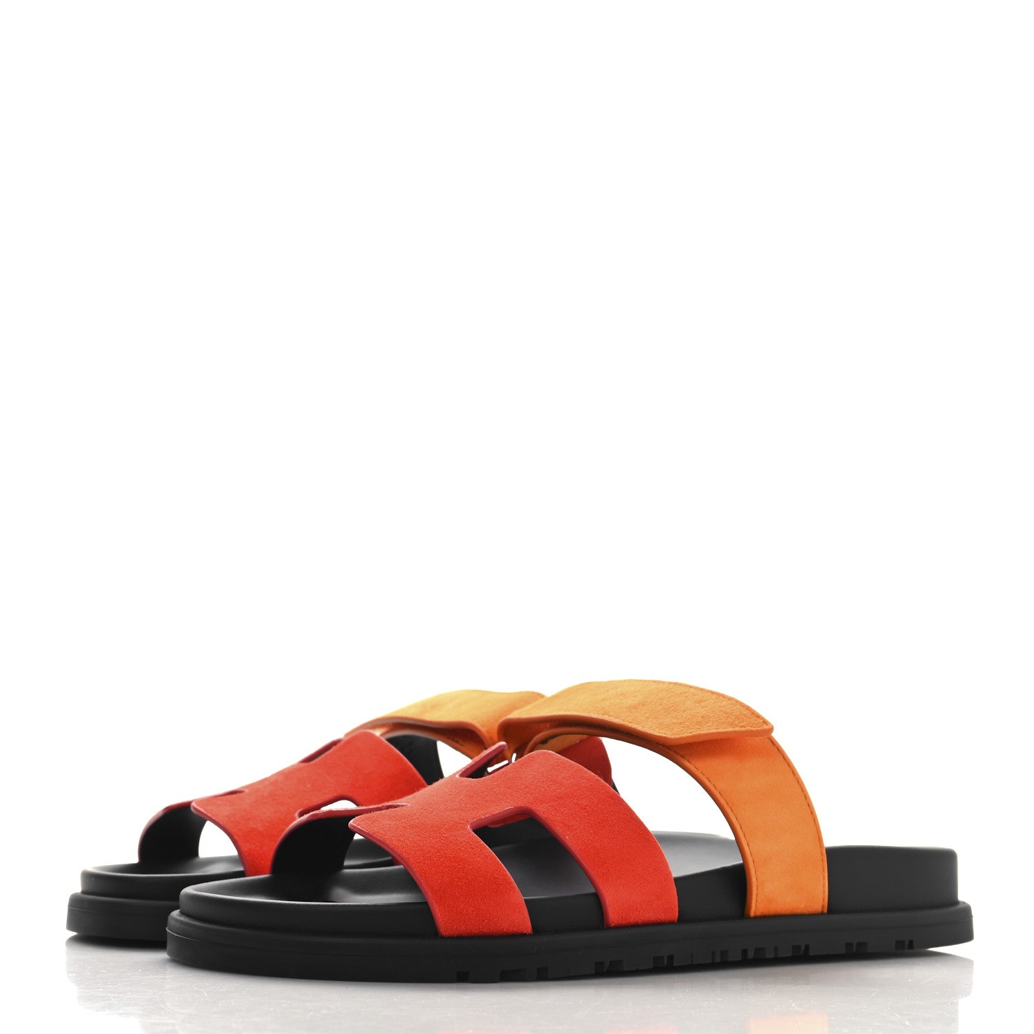 Hermes Suede Goatskin Womens Chypre Sandals 37.5 Rouge Ecarlate Sunset 4 of 10