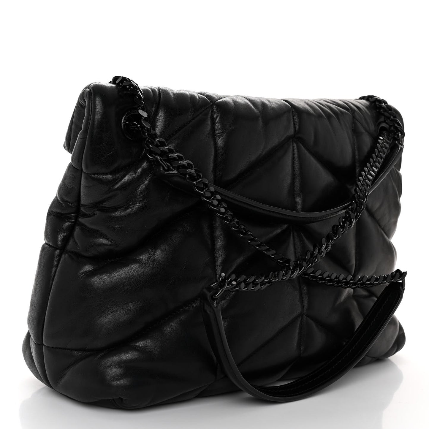 Lambskin Quilted Monogram Monochrome Medium Loulou Puffer Chain Satchel Black