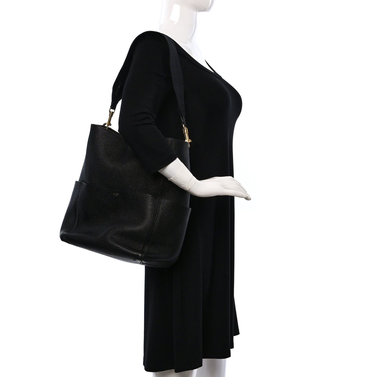 Soft Grained Calfskin Sangle Bucket Bag Black