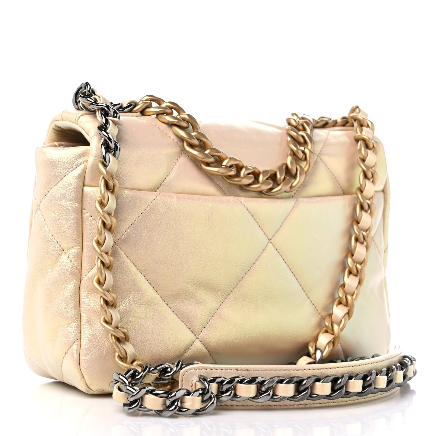Iridescent Lambskin Quilted Medium Chanel 19 Flap Pink