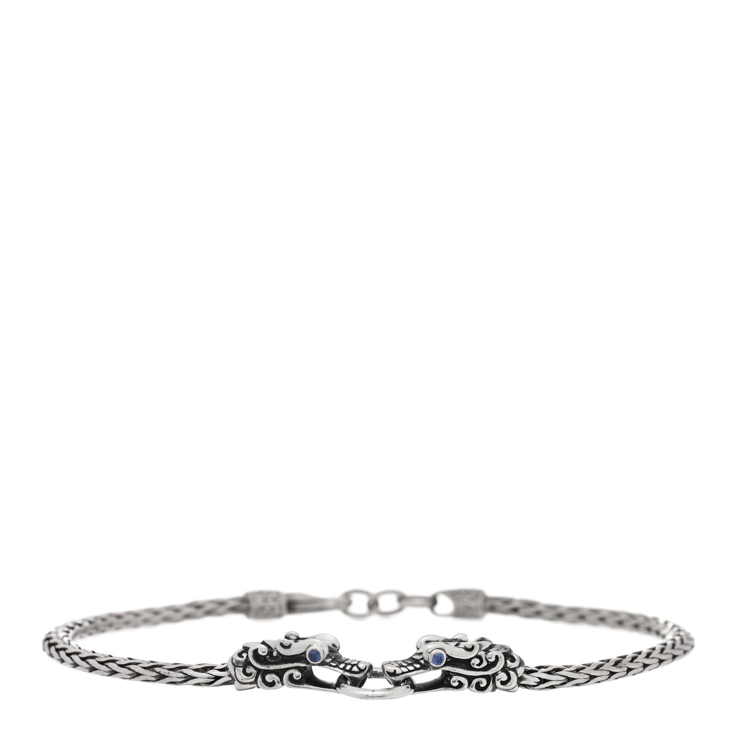 Sterling Silver Blue Sapphire Double Dragon Head Legends Naga Bracelet