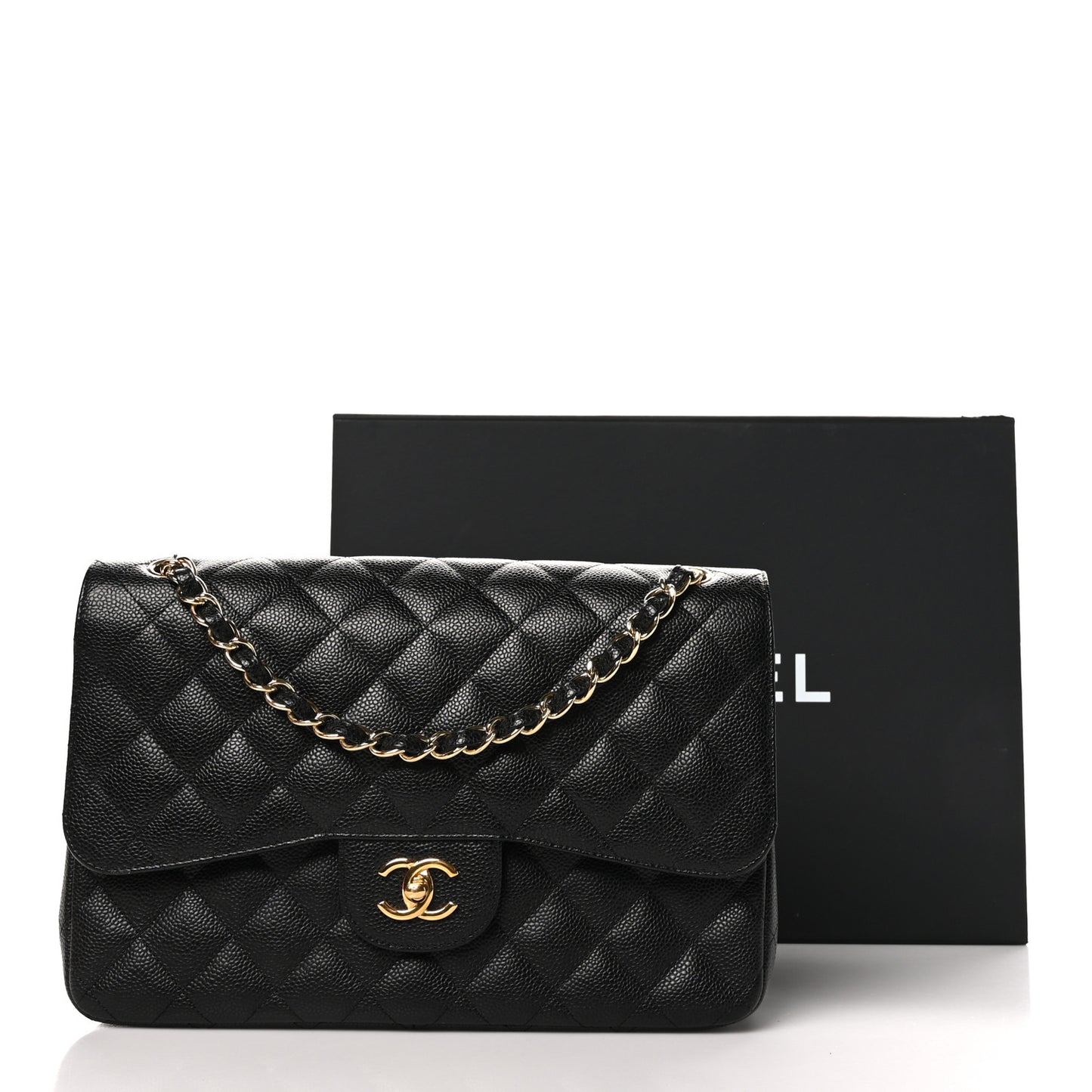 Caviar Quilted Jumbo Double Flap Black